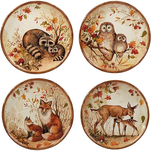 Certified International Pine Forest 8.5" Salad/Dessert Plates, Medium, Assorted, Set of 4