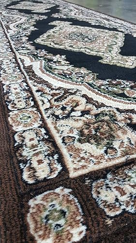 Miniatura 4 de emirates Alfombra de pasillo tradicional negro, verde, marrón y beige, diseño 520 (2 pies x 7 pies 2 pulgadas)