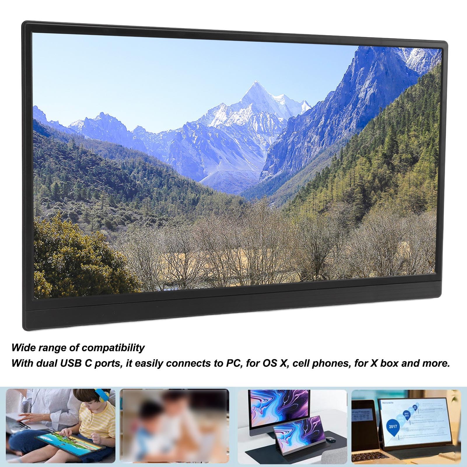 Alvinlite Moniteur Portable, Moniteur de Bureau de Jeu Ultra Fin IPS 15,6 Pouces, écran Tactile USB C 1920 x 1080P, écran LCD rafraîchi 60 Hz, Moniteur Externe pour Ordinateur