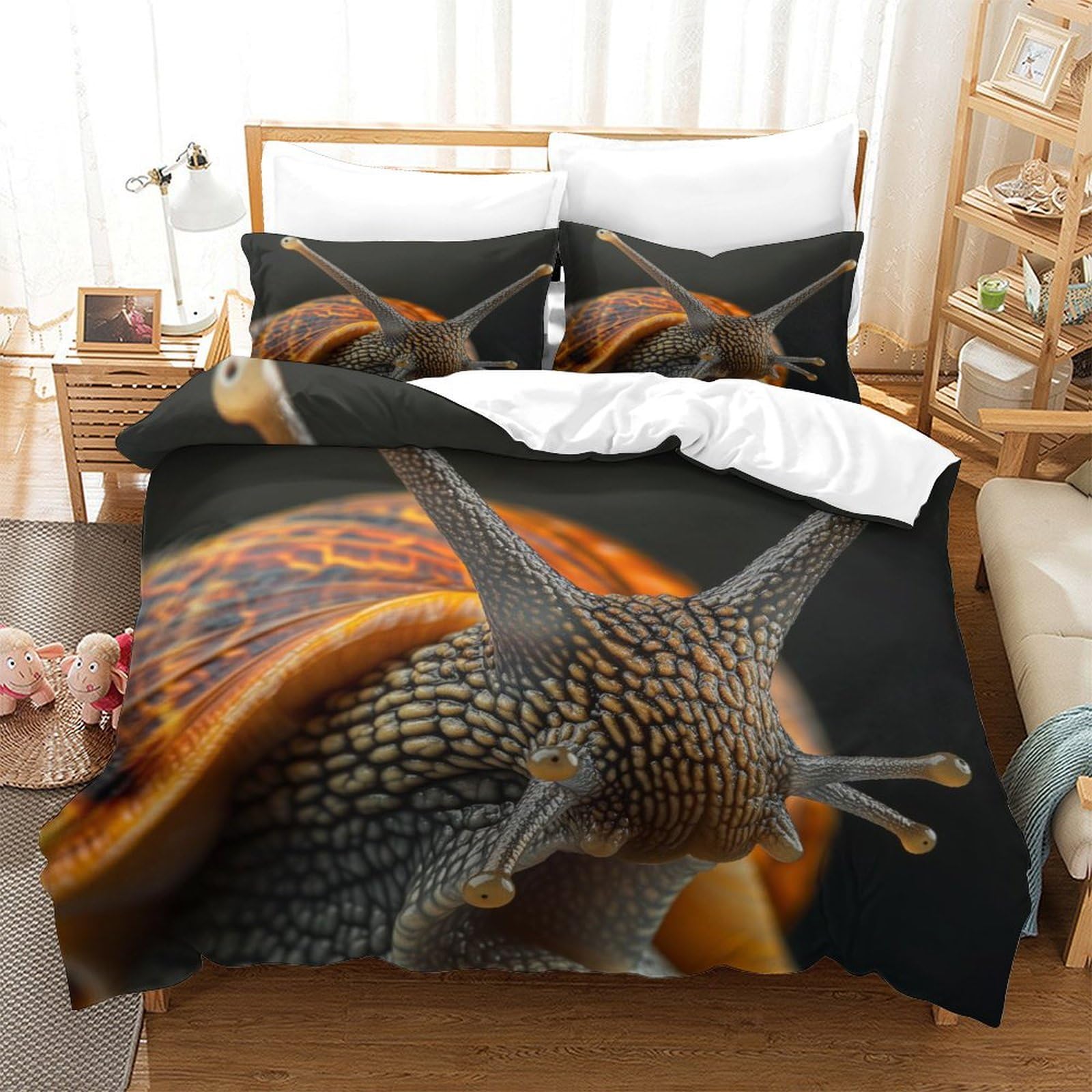 P1S9U7W5Y 3D Printed Giant Snail Pattern Duvet Cover Set 3pcs Soft Microfiber Snail Bedding Set Single（140x200cm）
