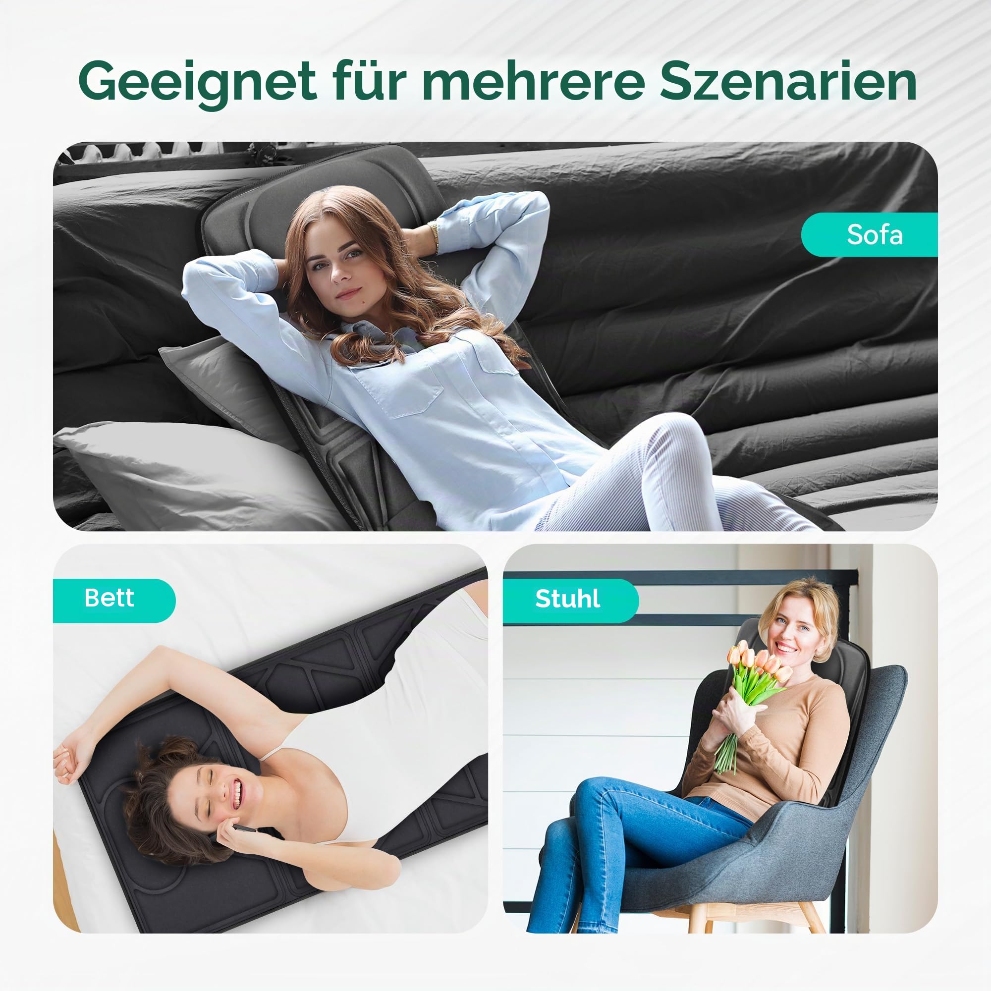 SNAILAX Massagematte mit Wärmefunktion, 10 Vibrationsmotoren und 6 Therapieheizkissen, elektrisches Ganzkörpermassage