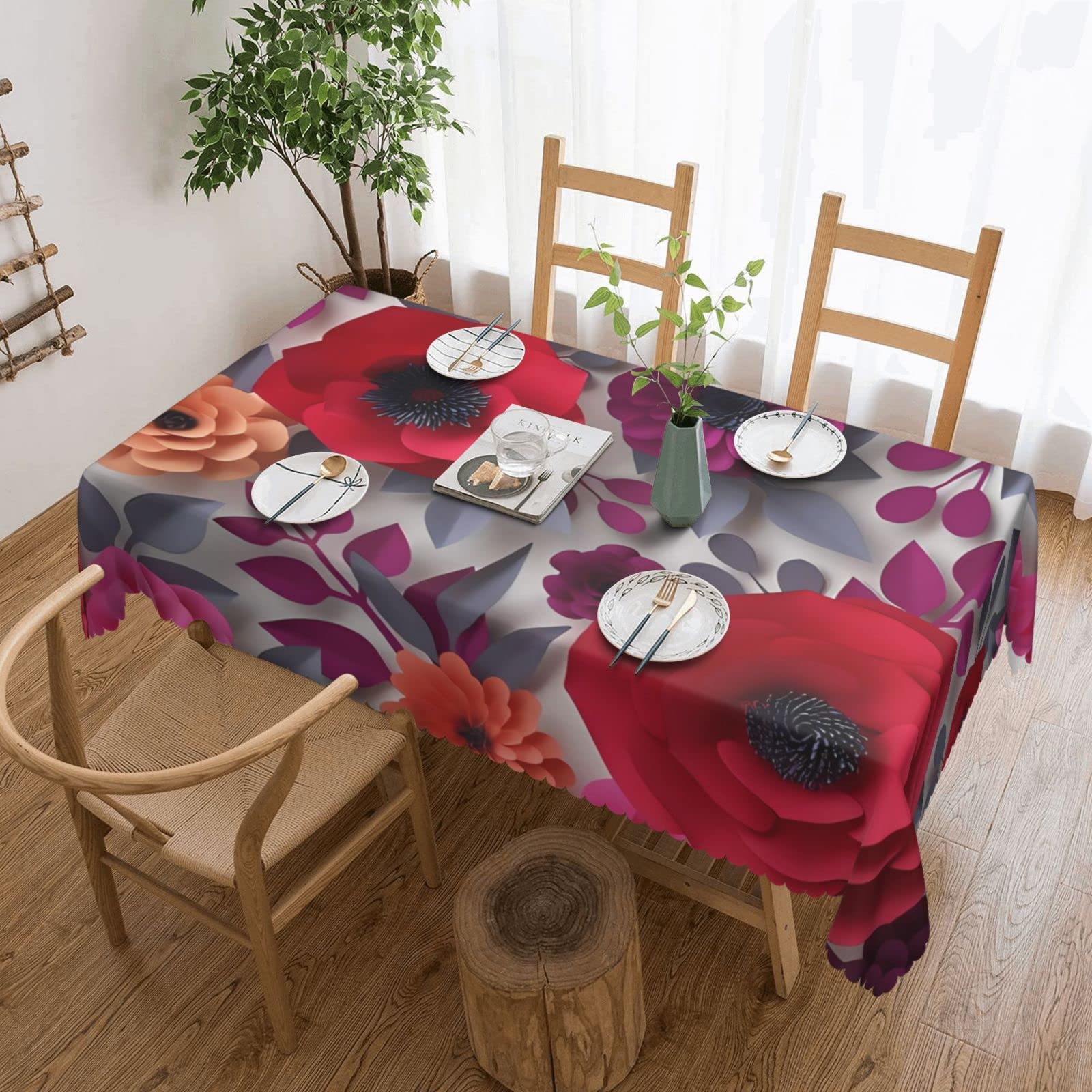 Nappe de cuisine fleurs roses résistante aux plis et aux taches