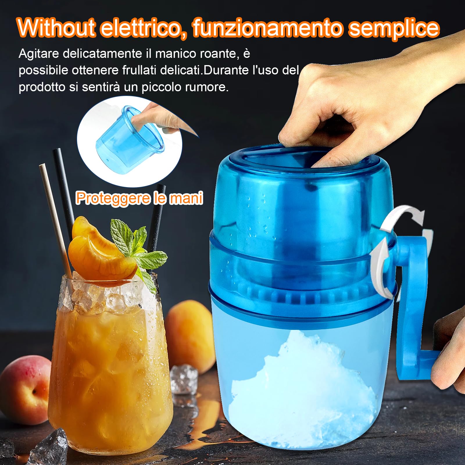 Tosucs Tritaghiaccio Manuale,Smerigliatrice di Ghiaccio,Ice Crusher,Tritaghiaccio Manuale con Manovella,per Frullati Fatti in Casa,Cocktail