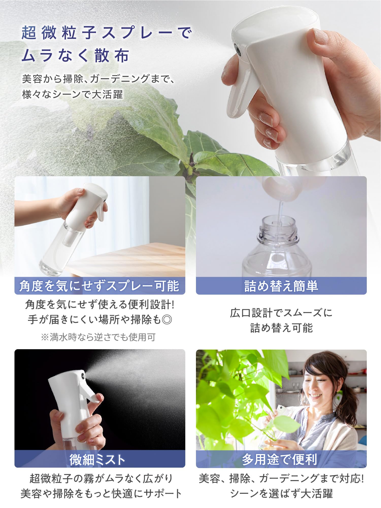 Amazon.co.jp: 【連続ミストx超微細】 スプレーボトル 500ml 超微細