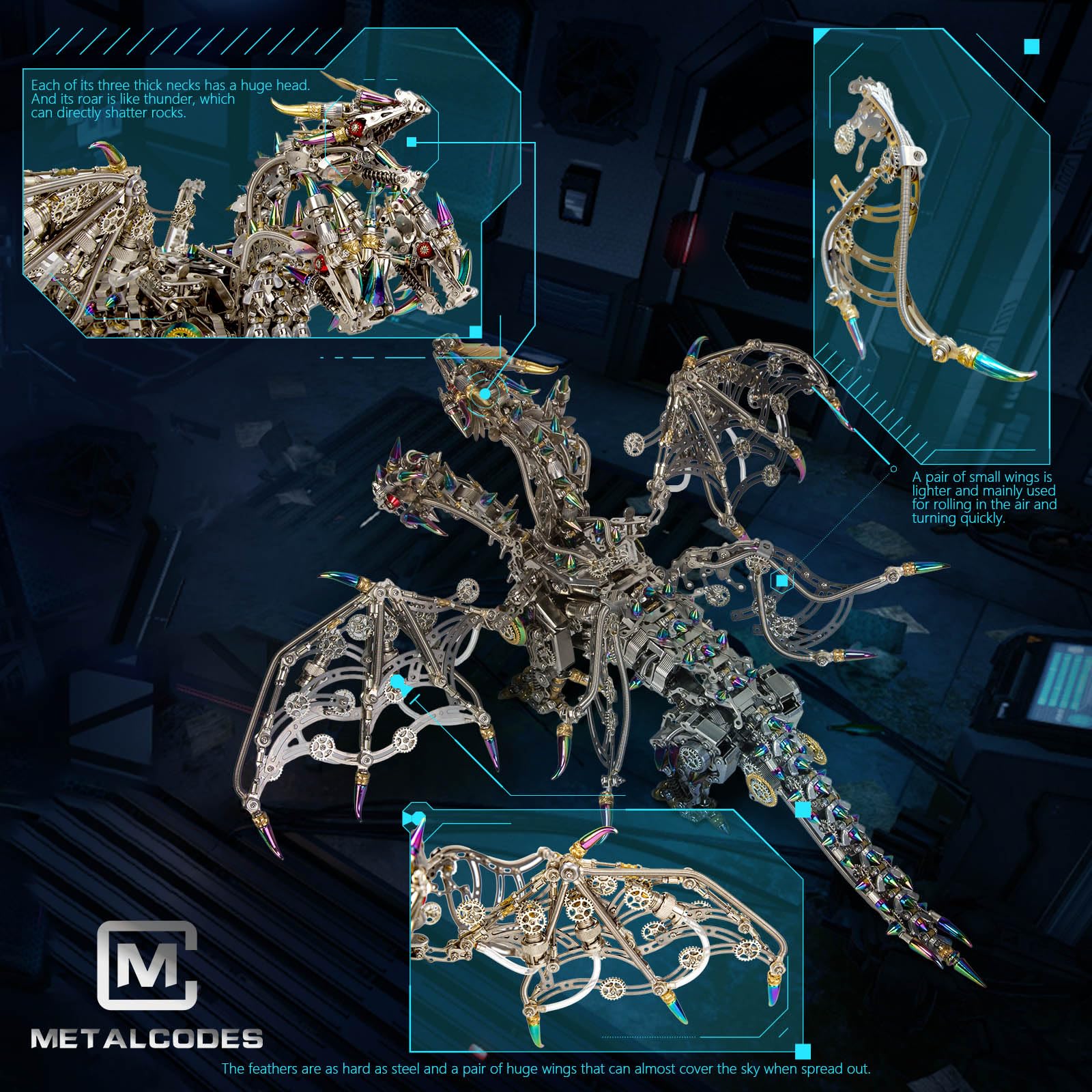 Metalowe puzzle 3D dla dorosłych, mechaniczny smok, zestaw modelarski, mechaniczny model zwierzęcy, 2900 elementów, metalowe puzzle, prezent, ornamenty, kalendarz adwentowy 2024