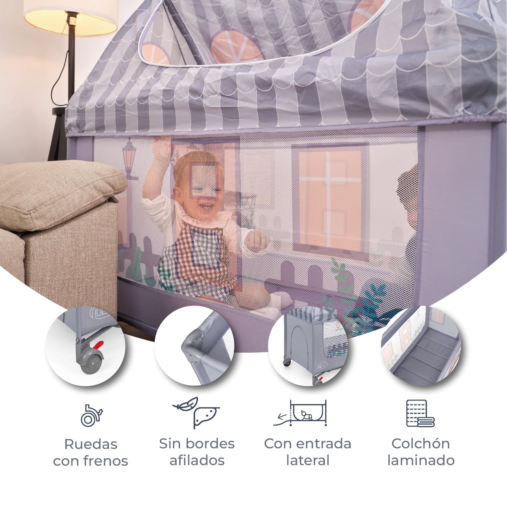 ms Home - Culla da viaggio simulazione casa per bebè 3 pezzi 120 x 60, incluso materasso e borsa per il trasporto, da 6 mesi a 15 kg, pieghevole e montaggio facile, struttura leggera e molto stabile