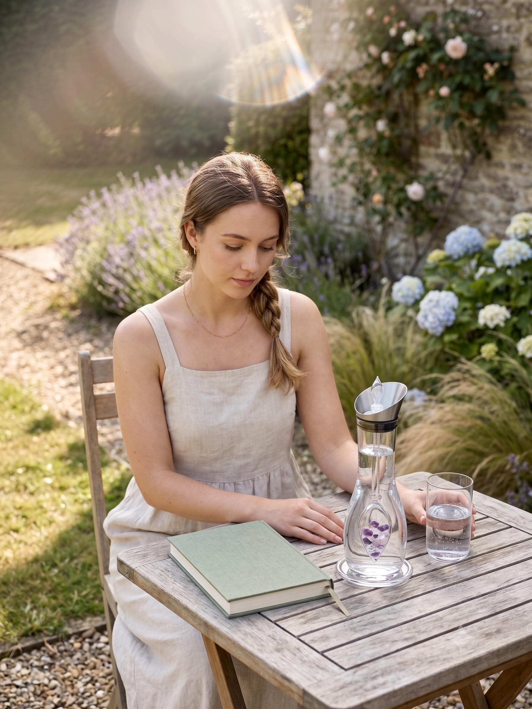 VitaJuwel Era WELLNESS - Caraffa d'Acqua delle Gemme con Ametista, Quarzo Rosa e Cristallo di Rocca