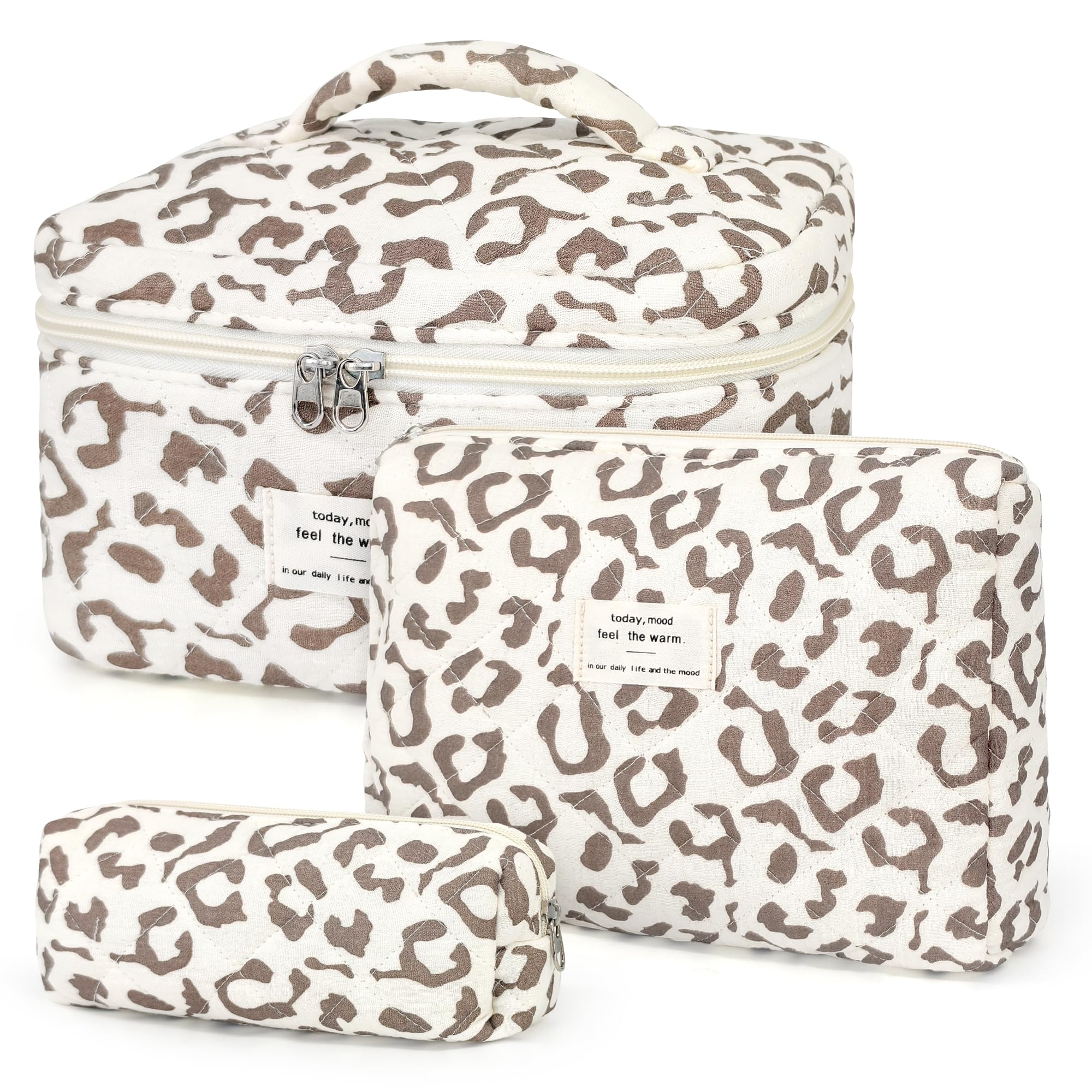 YMIFEEY Lot de 3 Trousse Maquillage Femme, Ensemble Trousse de Toilette Femme avec Leopard, Portable Sac de Organiseur Cosmétique Voyage Grande Petite pour Femme, Fille et ado