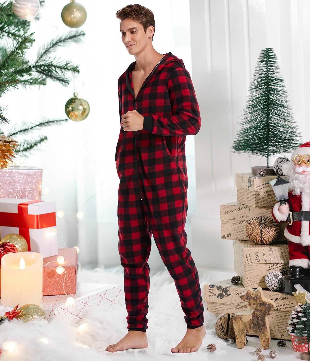 CF Matching Christmas Pajamas for Couples One-Piece Hooded Adult Onesies Holiday Family Sleepwear Jumpsuits Pjs for Women Men - Image 5