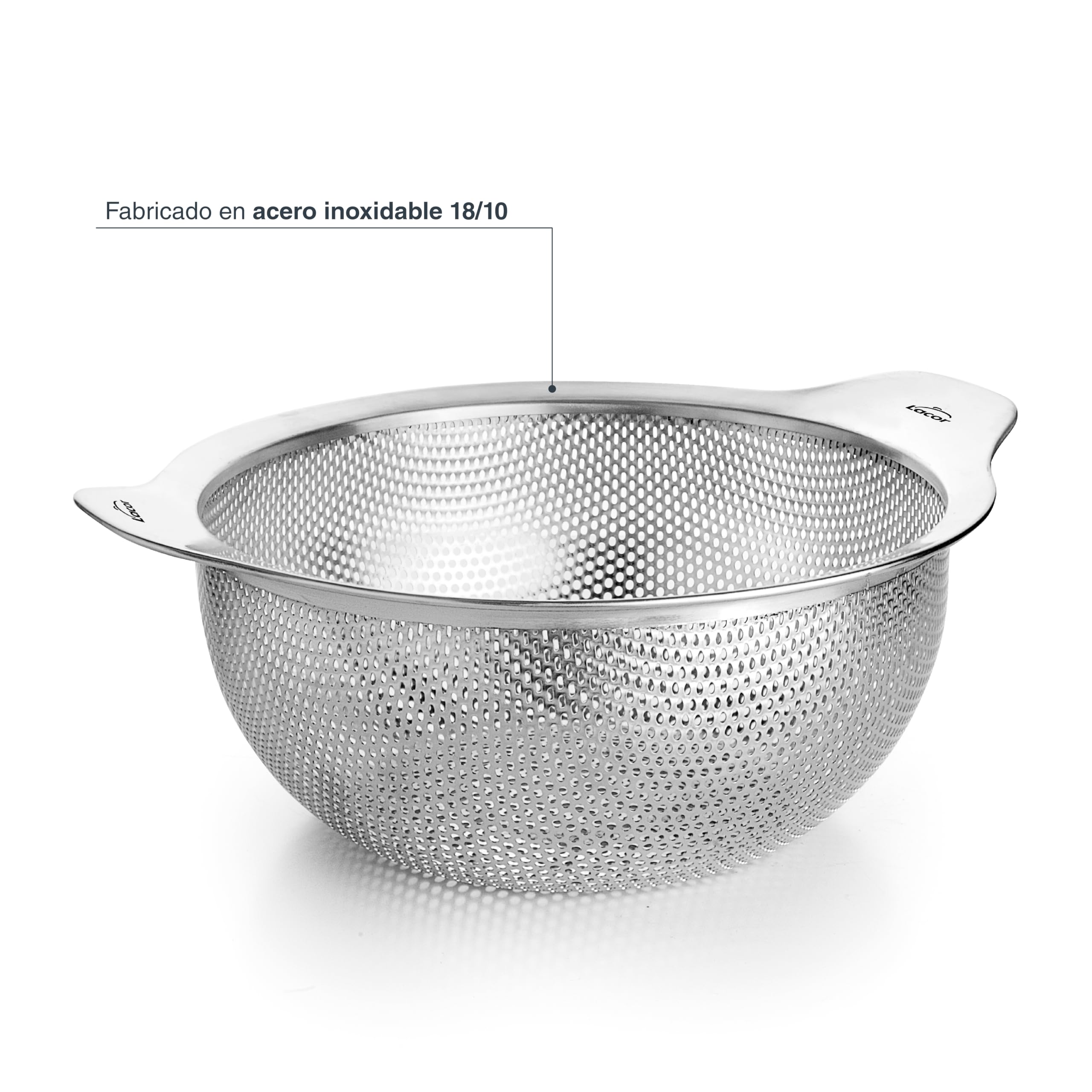 Lacor - 62732 - Escurridor Cocina Inox, Acero Inoxidable 18/10 y Ø20 cm | Colador multifunción apilable con asas para verduras, pasta o arroz. Se adapta a ollas y es apto para lavavajillas.