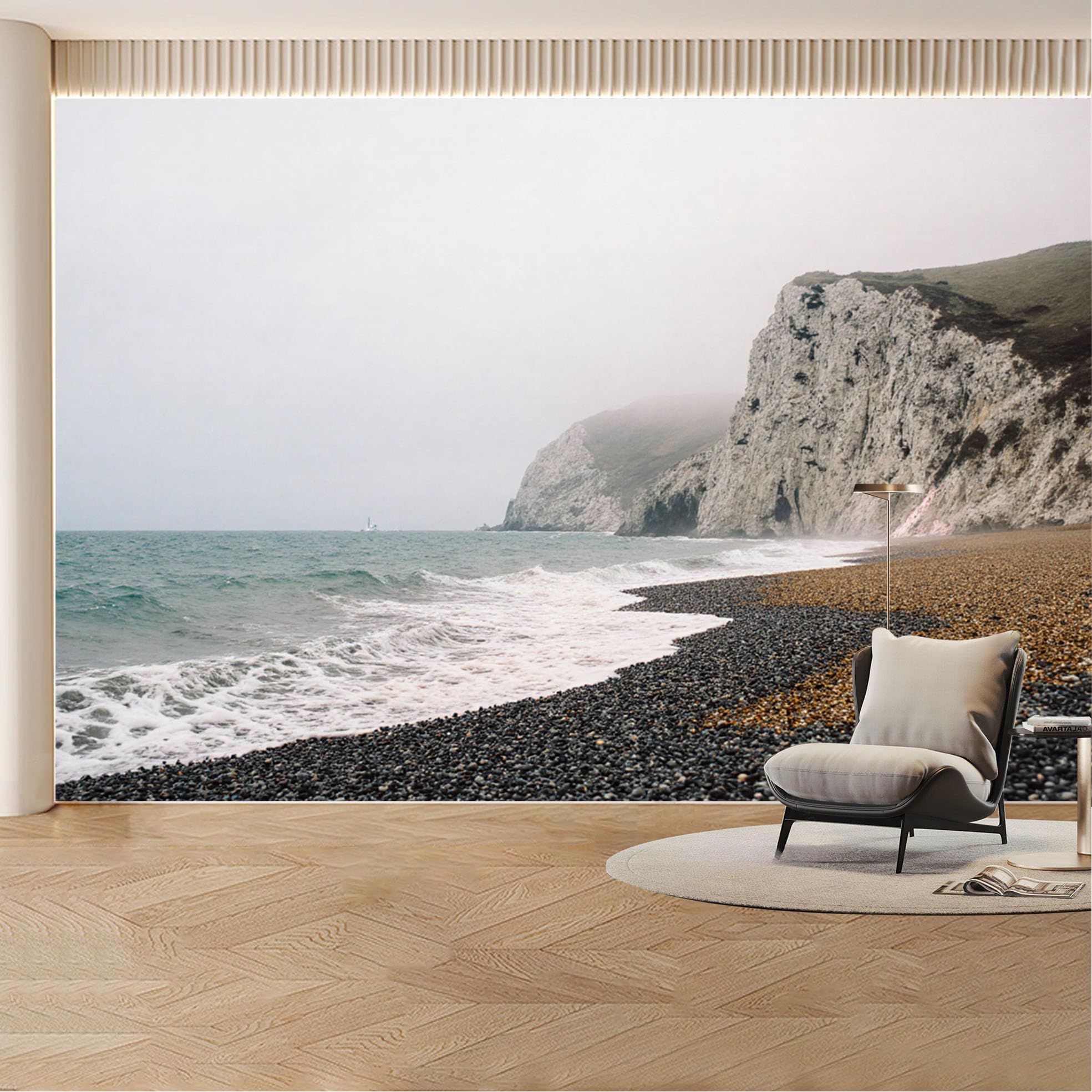 Custom Wall Mural Wallpaper Ocean Cliff Landscape Nature 3D Effect Wall Decor Misty Minimalist Removable SelfAdhesive Large Photo for Living Room， Bedroom， Office