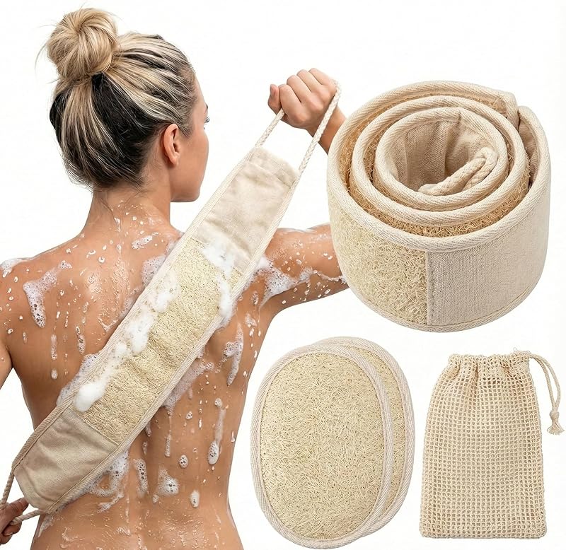 Conjunto de buchas de banho JouiiSiYa com esponja para costas e 2 esponjas manuais