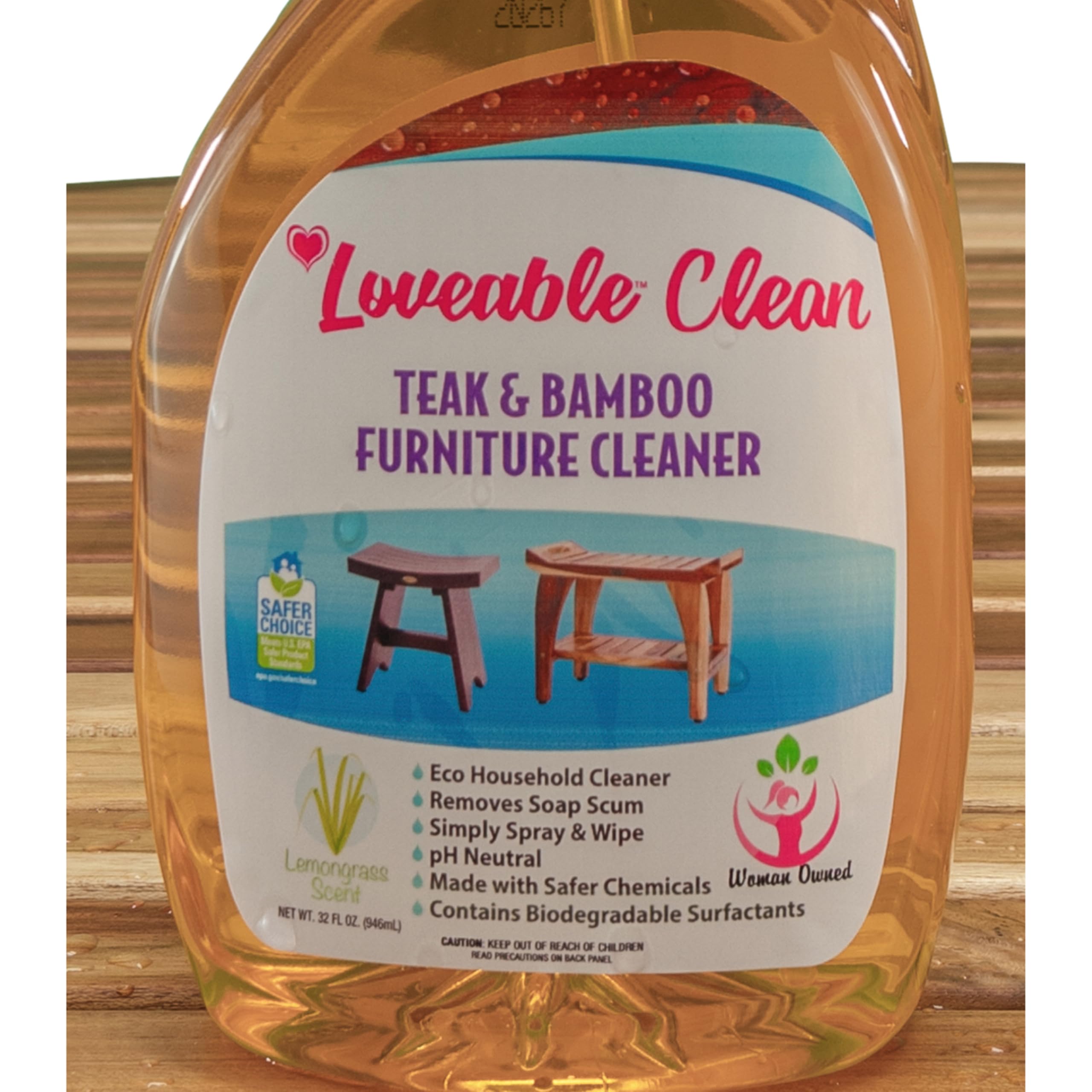 EcoDecors Teak Cleaner for Wood Furniture EPA Safer Choice 32 oz — product photo