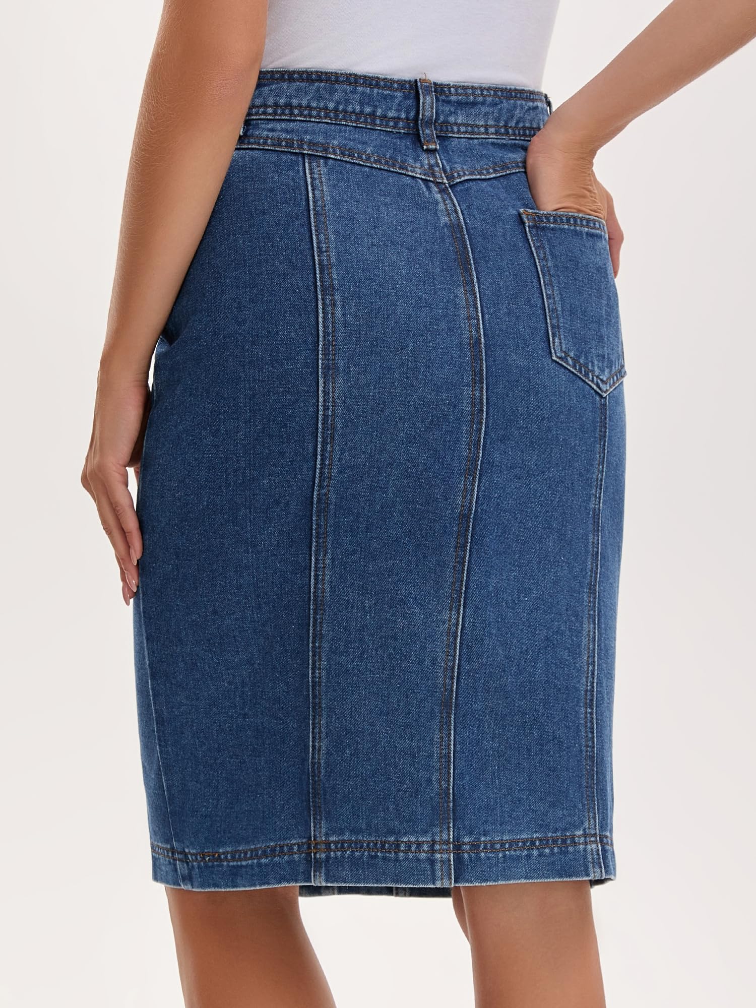 Femme Jupe en Jean Boutonnée Longueur Genou | Boutonnée Longueur Genou Poches Obliques Coupe H Taille Haute Délavée Jupe Crayon en Jean