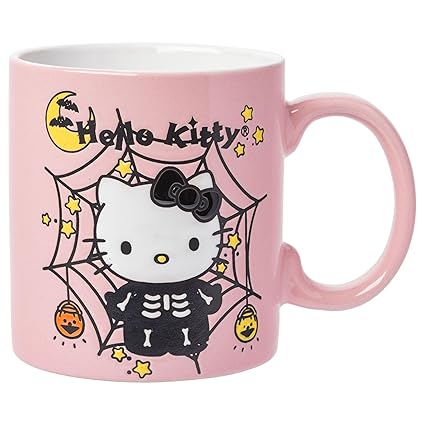 Silver Buffalo Hello Kitty Skeleton Web Wax Resist Ceramic Mug, 20 Ounces