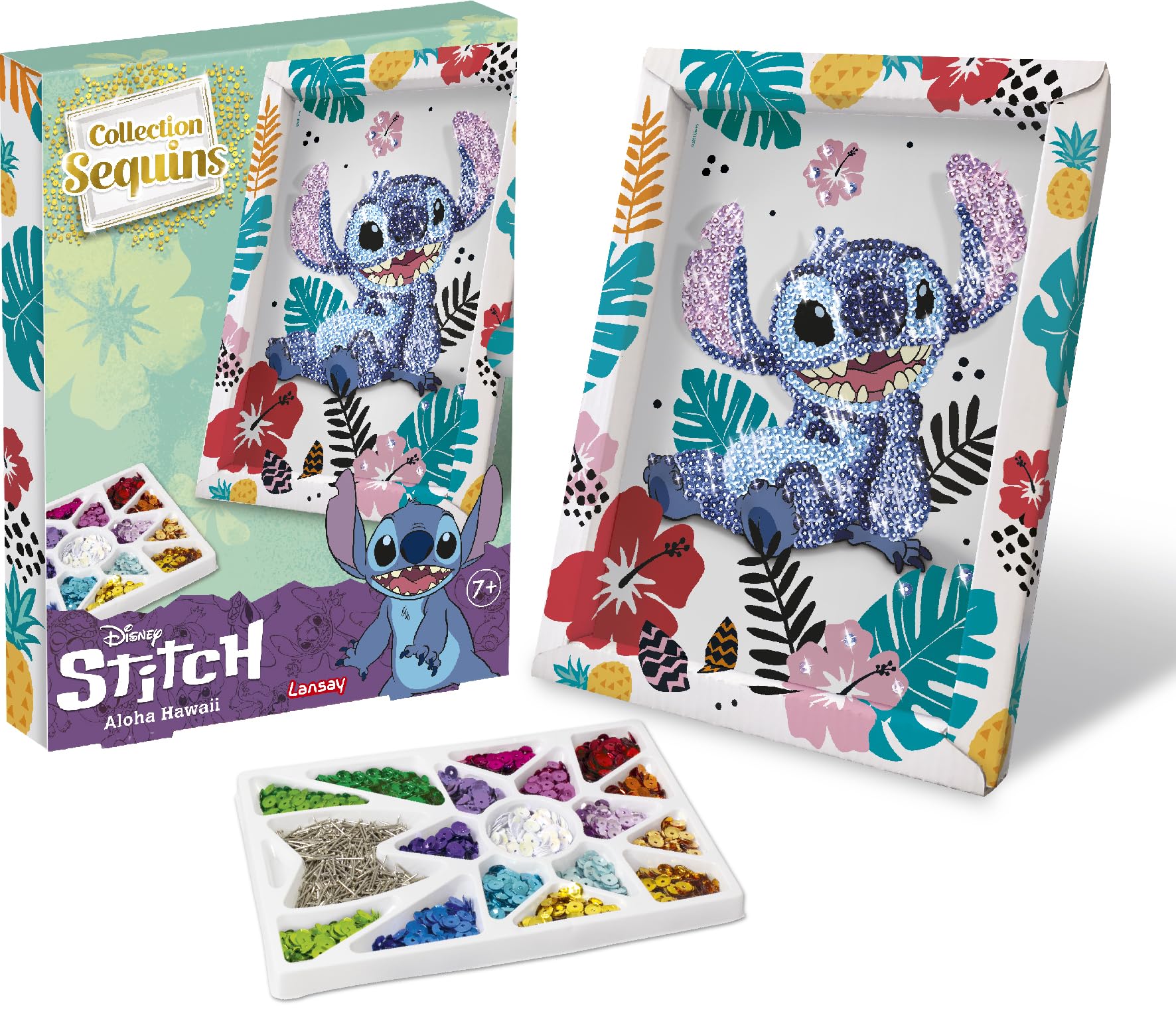 Lansay Sequins Collection - Disney Stitch Set - Create a Sparkling Painting of Stitch with Sequined - Includes Storage Compartment - Easy Separation and Organization of the Sequins - from 7 Years Old