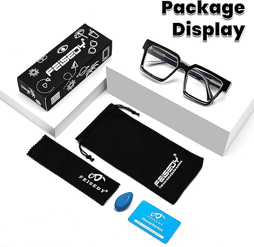 Miniatura 6 de FEISEDY Gafas de bloqueo de luz azul para mujeres y hombres, TR Retro Square Anti fatiga ocular Gafas Rectángulo Chic Look Marco B0037