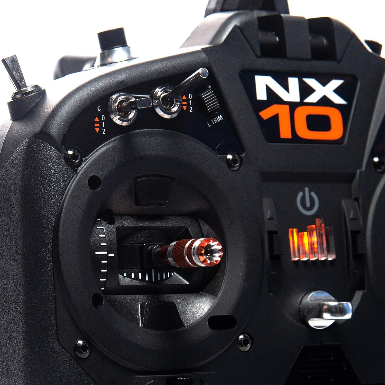 Close-up of the Hall-Effect sensor gimbals on the Spektrum NX10.