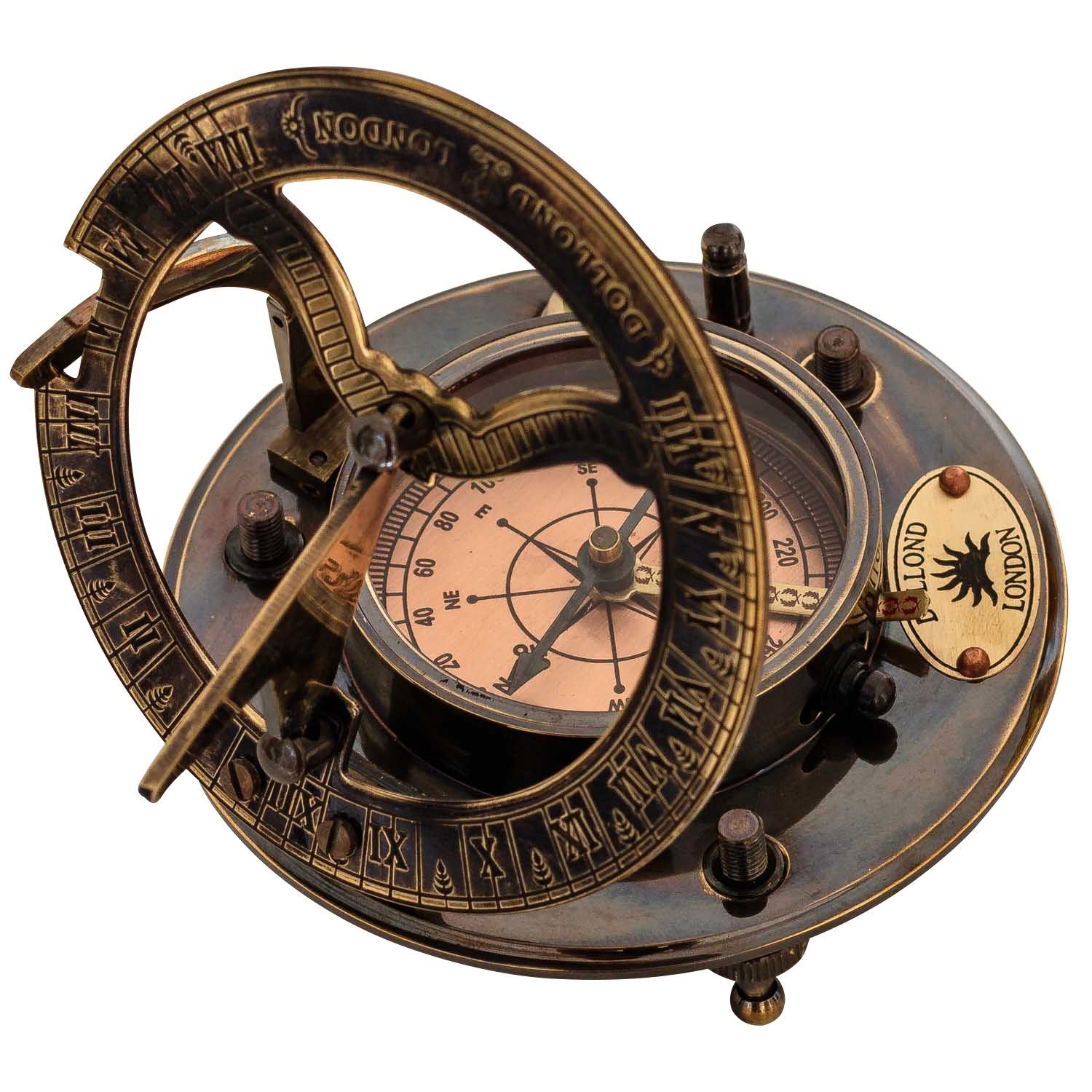 Bussola marittimo 10cm compasso replica nave orologio solare cuoio stile antico