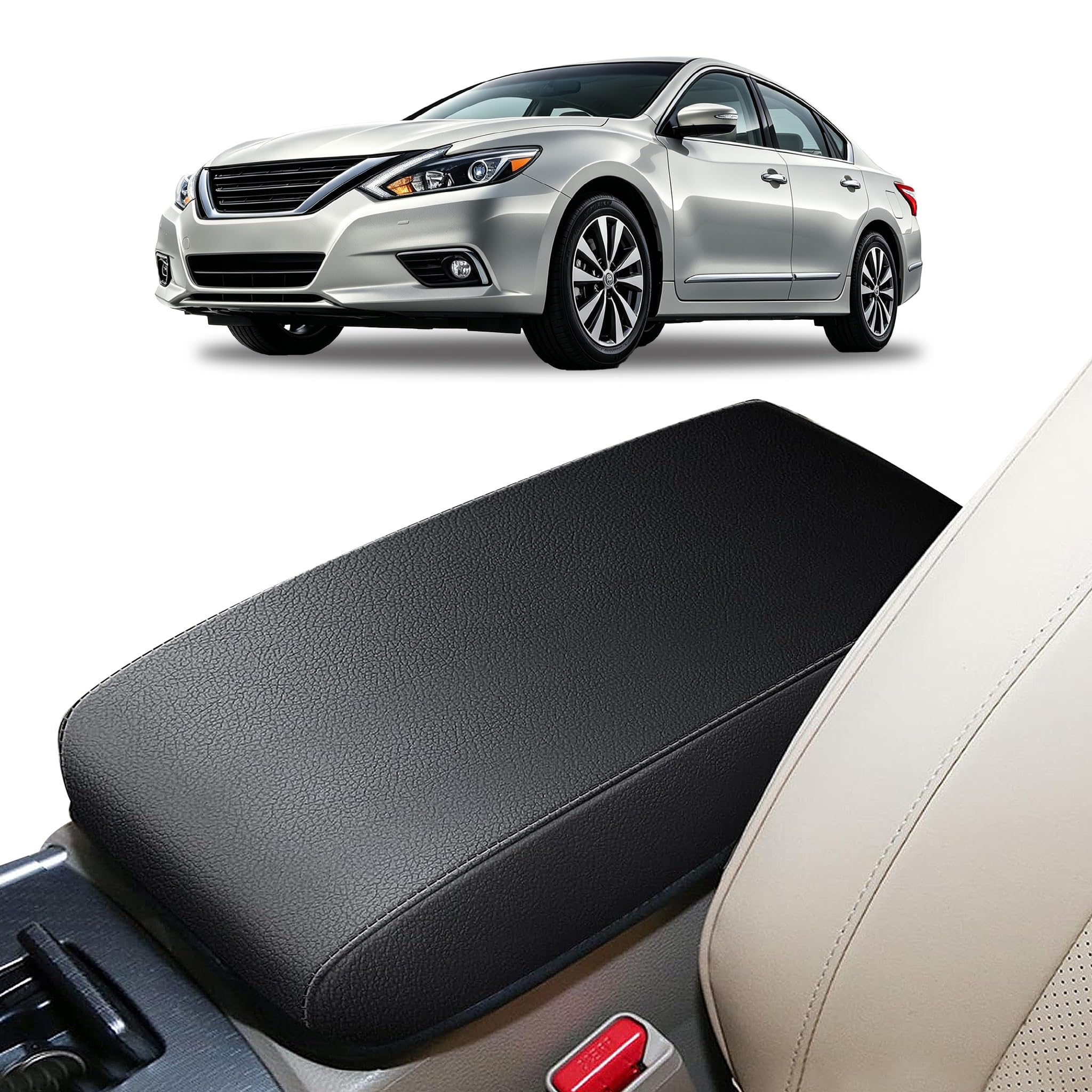 Armrest Console Covers for 2013-2018 Nissan Altima Black with Black Stiches | Breathable Material, Waterproof Leather Middle Center Console, Anti-Scratch Cushion Pad, Elbow Armrest Protector