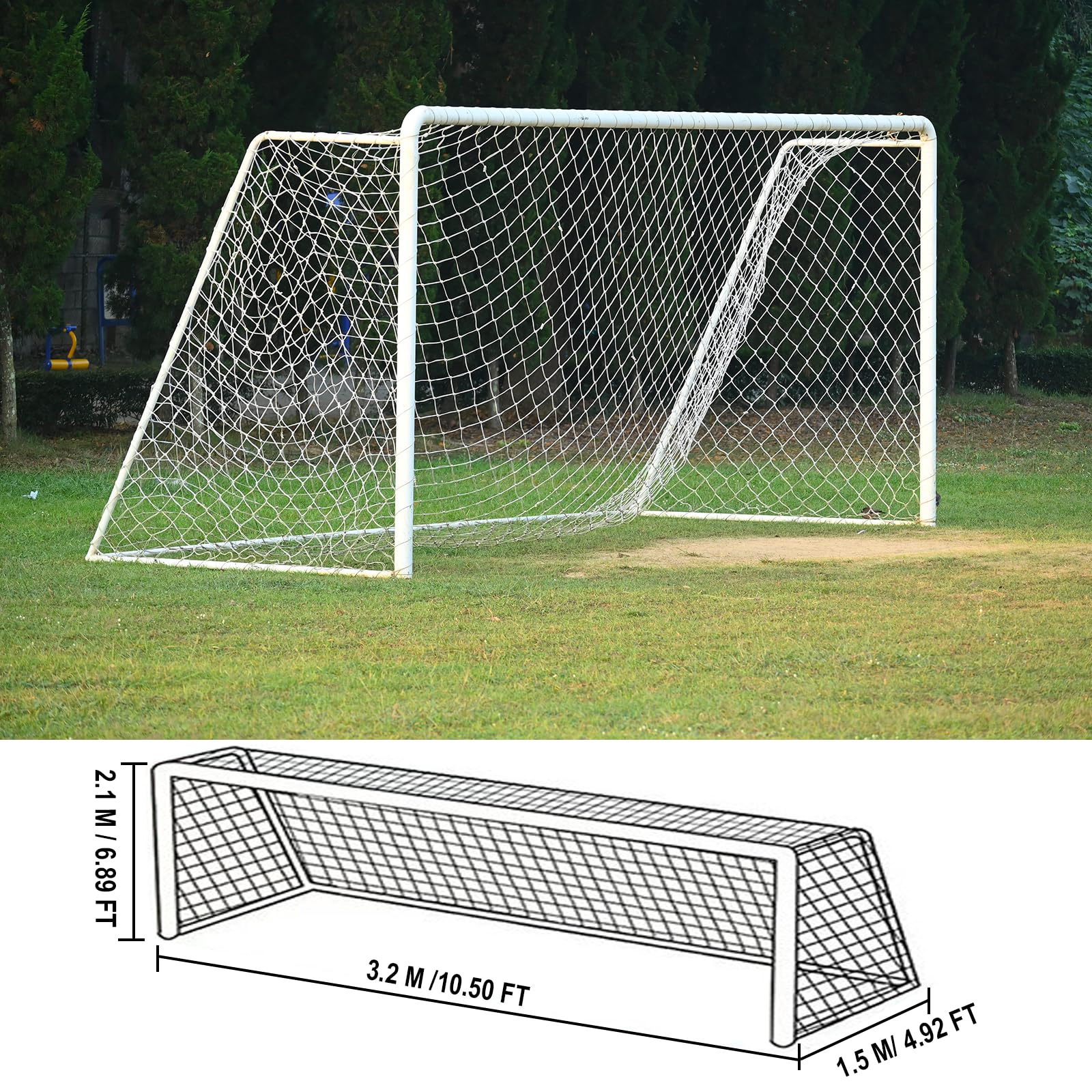 Fußball Tornetz 3,2 x 1,5 x 2,1 m aus Nylon, 2 Stück Fußballnetz mit Tragetasche, Luftpumpe, Schiedsrichterkarten und Pfeife, Ersatznetz für Fußballtor Training und Freizeit