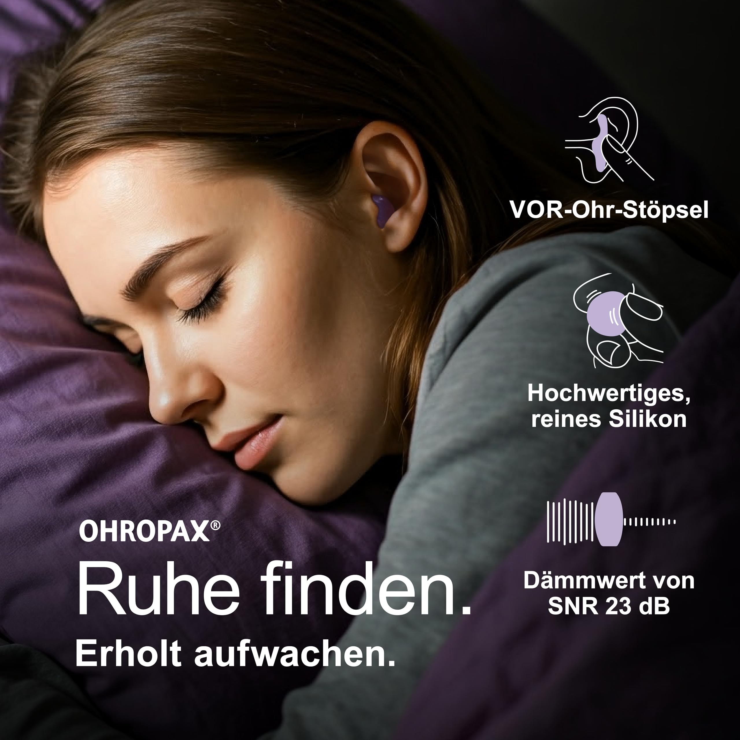 OHROPAX Good Night zatyczki do uszu do spania – silikonowe zatyczki do uszu do spania – nadają się do wszystkich uszu i wszystkich pozycji spania – wartość izolacji akustycznej SNR 23 dB – 8 sztuk