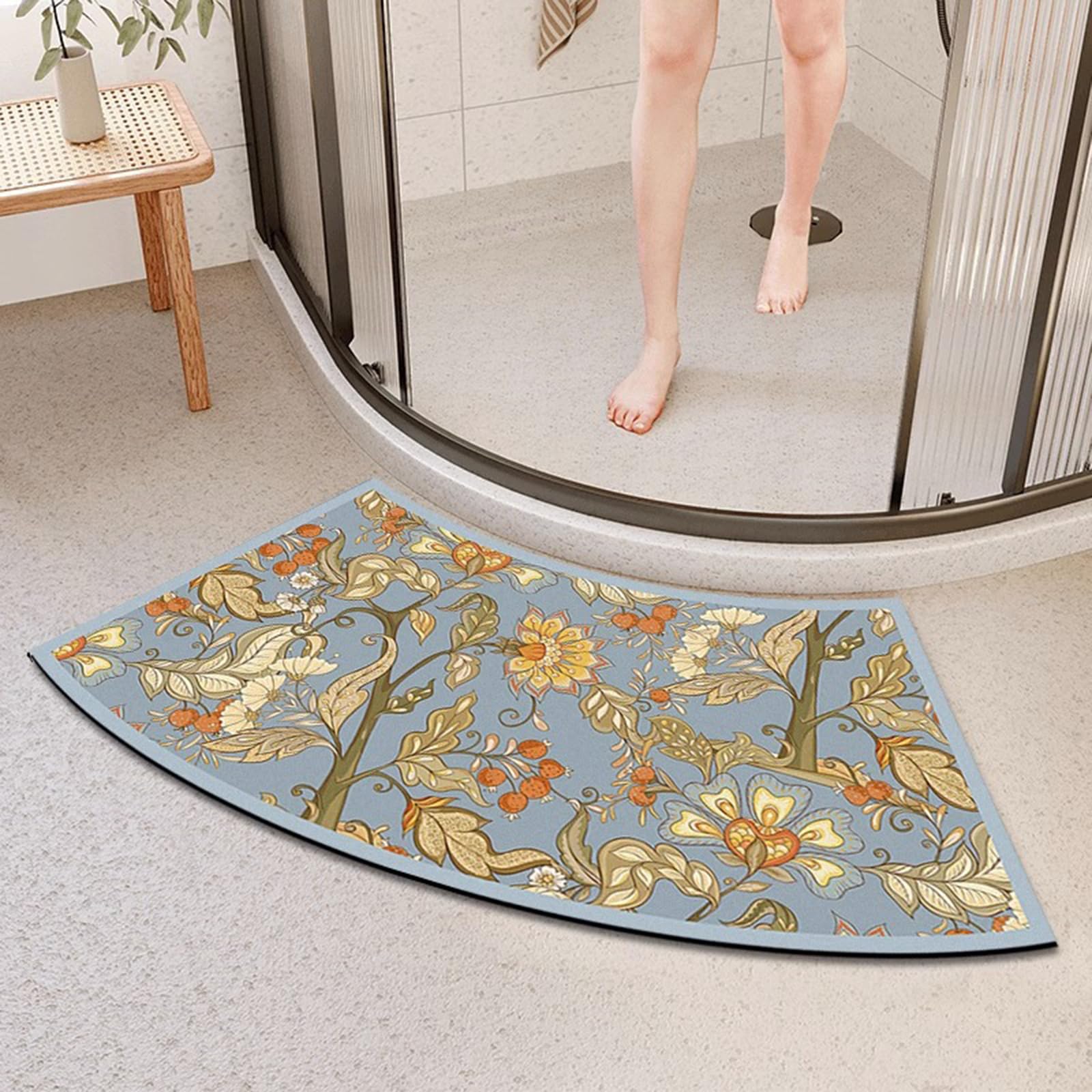 Arc-Shaped Shower Mat, Diatomaceous Earth Non-Slip Bath Mat, Super Absorbent Curved Mat for Outside Shower, Quadrant & Circular Showers (B, 40CMx75CM(16x30IN))