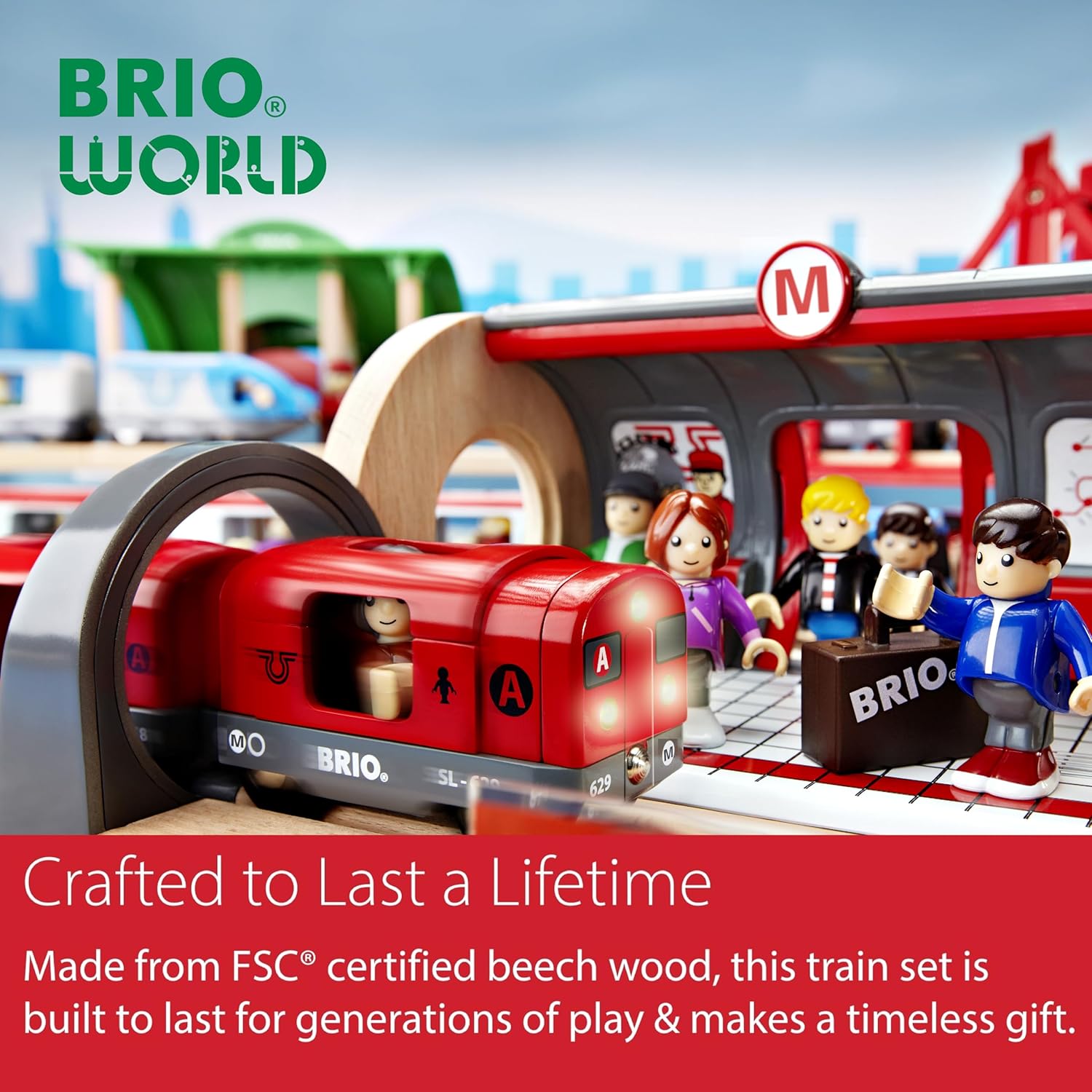 BRIO Metro Railway Set - 20-Piece FSC-Certified Wood Set & Accessories - Train Engine with Light & Sound, Kiosk, Wooden Tracks & More - Works with All BRIO Train Sets - Kids Ages 3 & Up