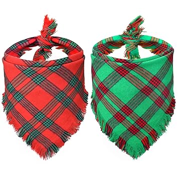 Malier 2 Pack Dog Bandana, Christmas Classic Plaid Pattern Dog Bandana, Pets Scarf Triangle Bibs Kerchief Bandana Costume Accessories Suitable for Small Medium Large Dogs Pets Cats