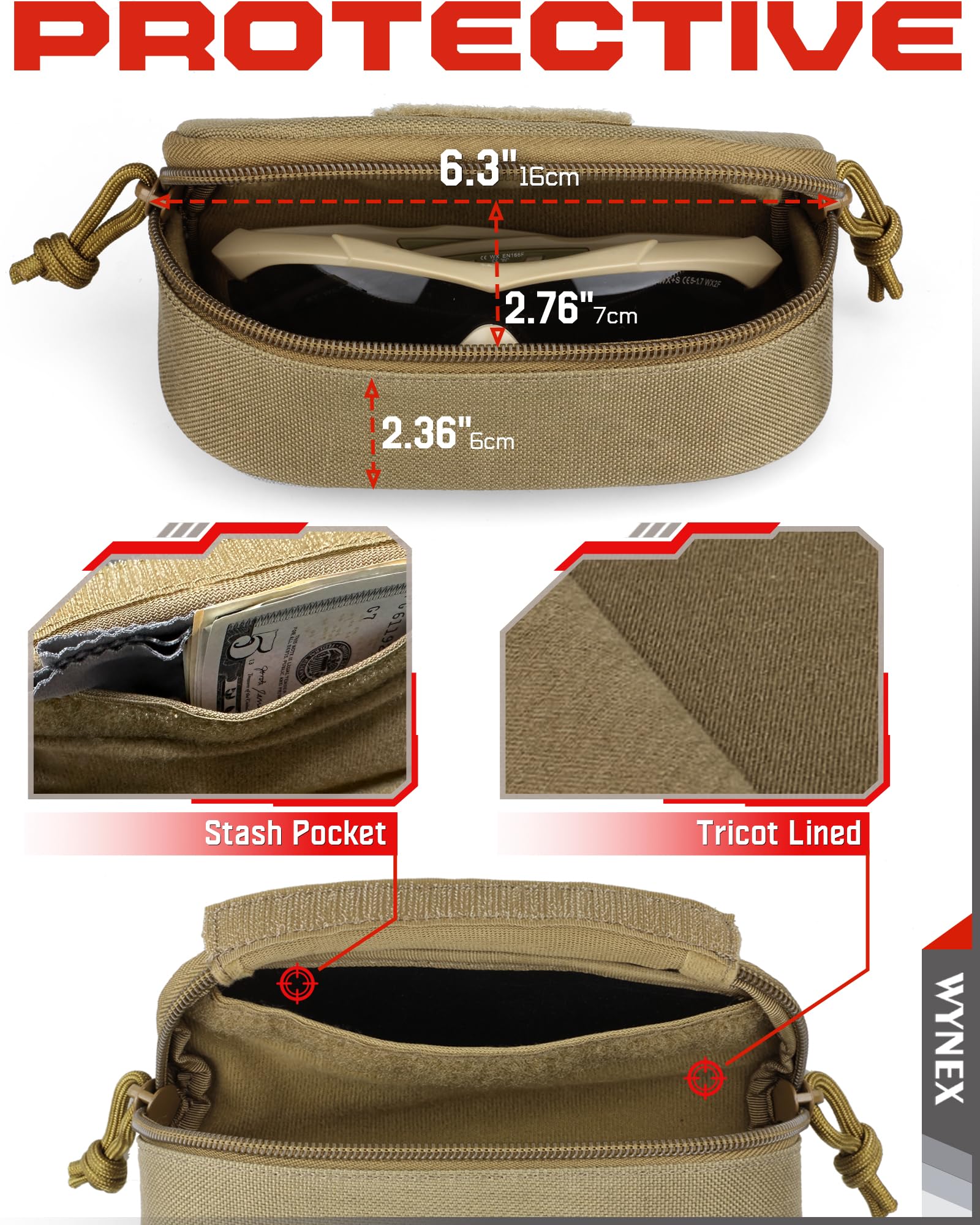 WYNEX Estuche Gafas Funda Gafas de Sol Rigida Riñonera Tactica para Militar Cinturon Mochilas