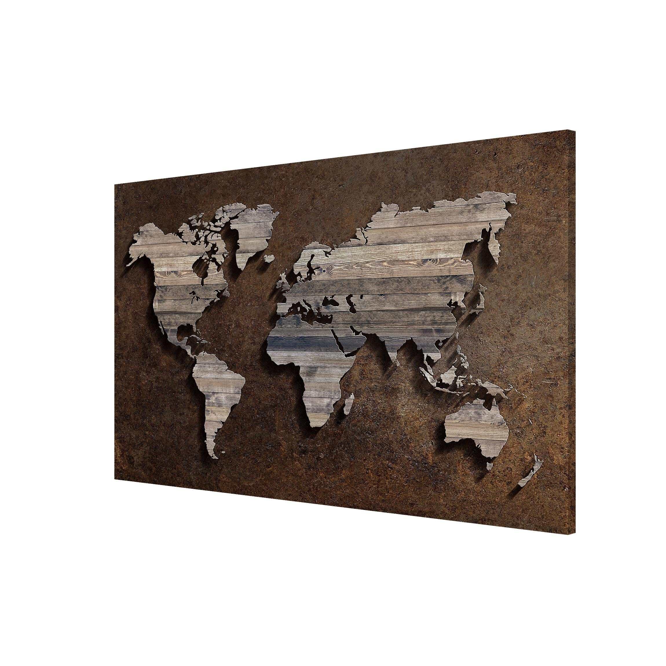 Bilderwelten Magnettafel - Holz Rost Weltkarte - Memoboard Querformat 2:3, Wandbild Magnettafel Pinnwand Magnetboard Magnetpinnwand Magnetwand Stahl Küche Büro, Größe HxB: 60cm x 90cm