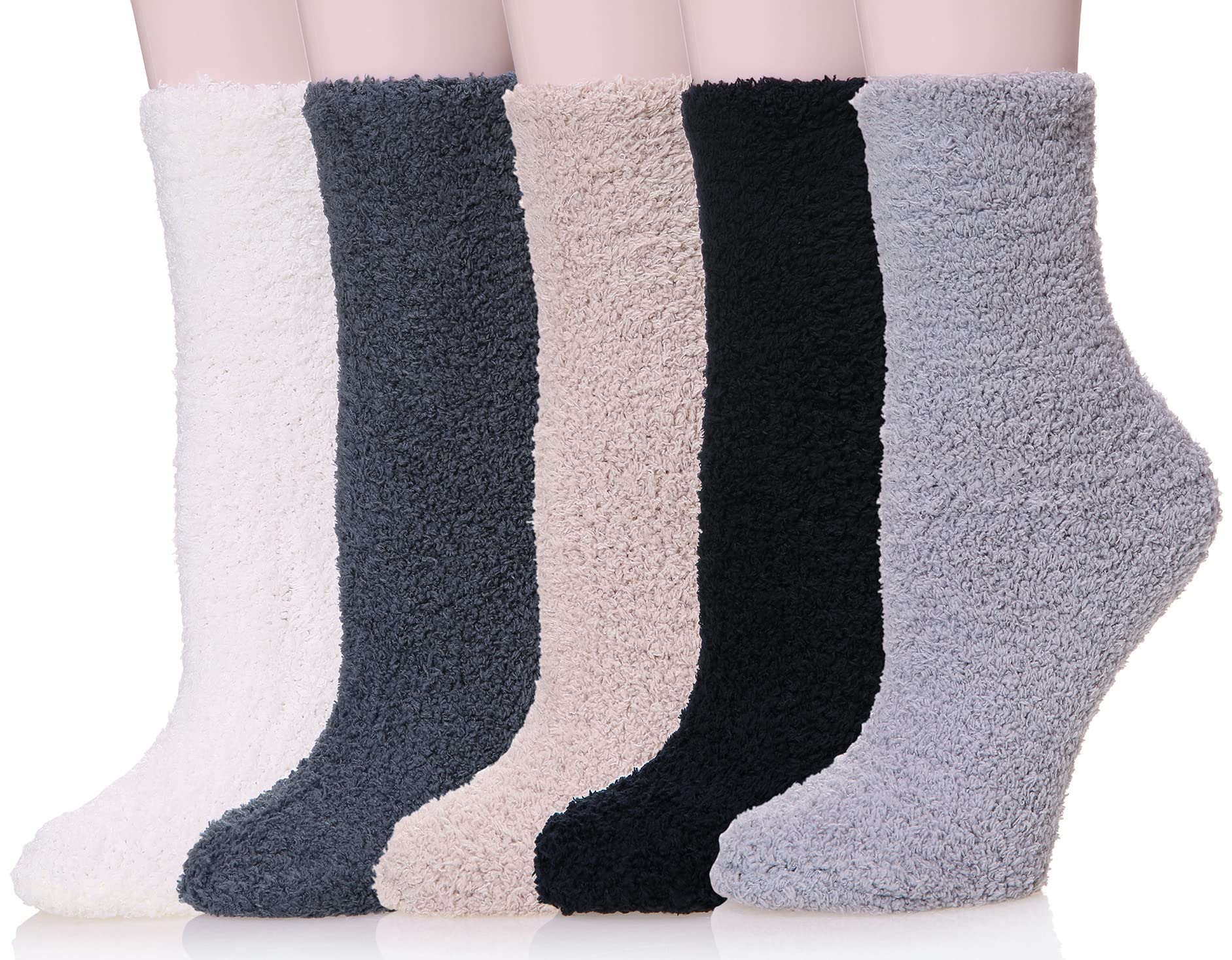 DosoniWomen Girl Fuzzy Slipper Socks-Super Soft Comfort Thick Warm Microfiber Home Socks 5 Pack, 5 Pack Soild Color A1, One size