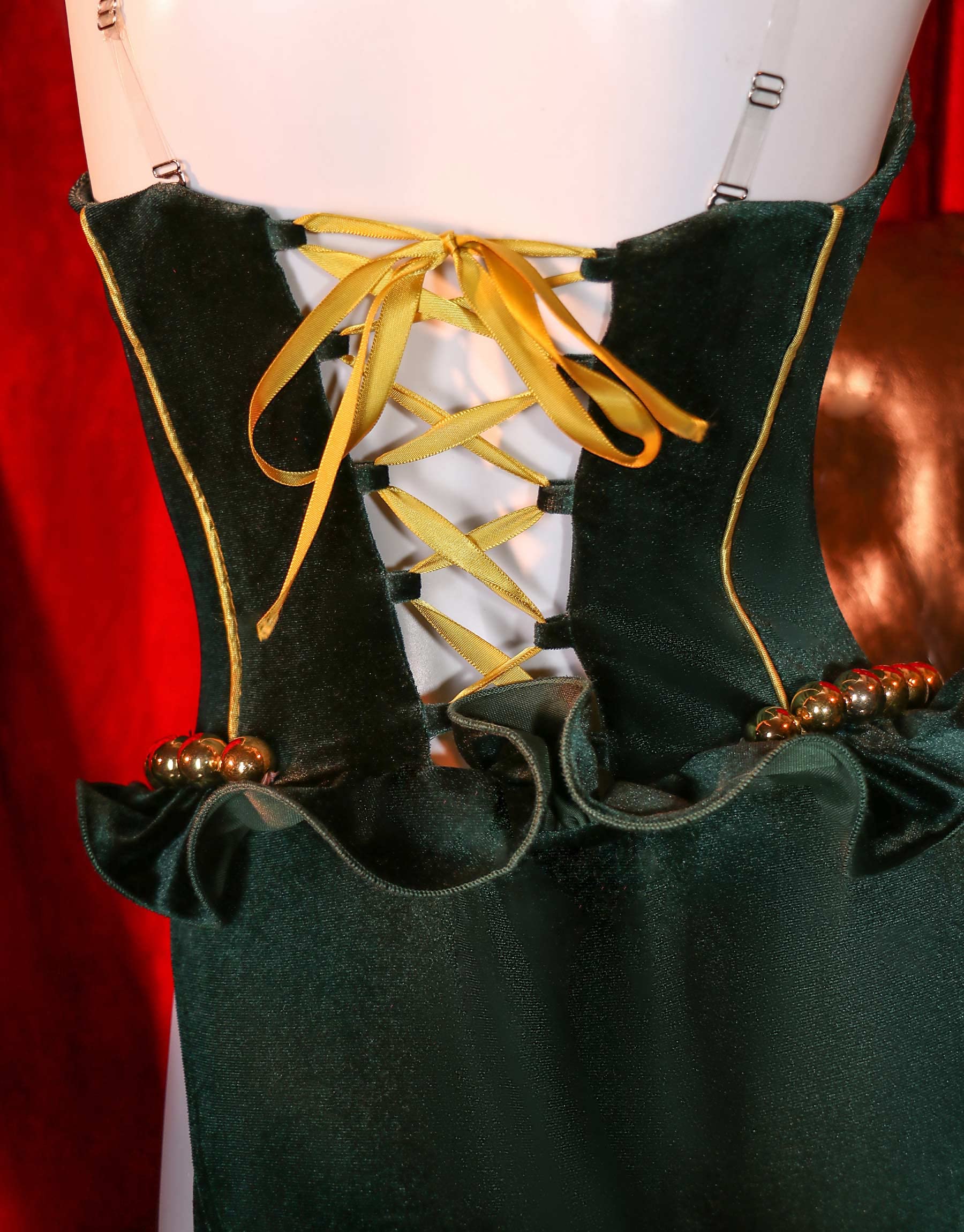 Mobbunny Women Medieval One Piece Bodysuit with Stockings and Tulle Sleeves Velvet Leotard Romper Jumpsuit Cosplay Bodysuit: Small Green