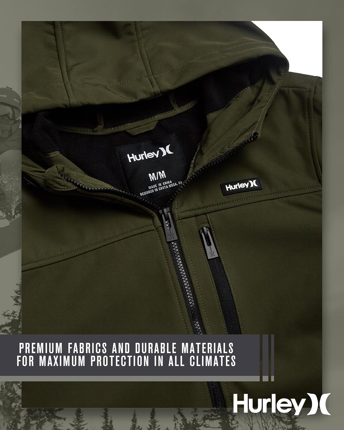 Hurley Mens Soft Shell Micro Fleece Jacket - Water Resistant Performance Stretch Woven Lightweight Jacket for Men (Size S-XL) - Image 5