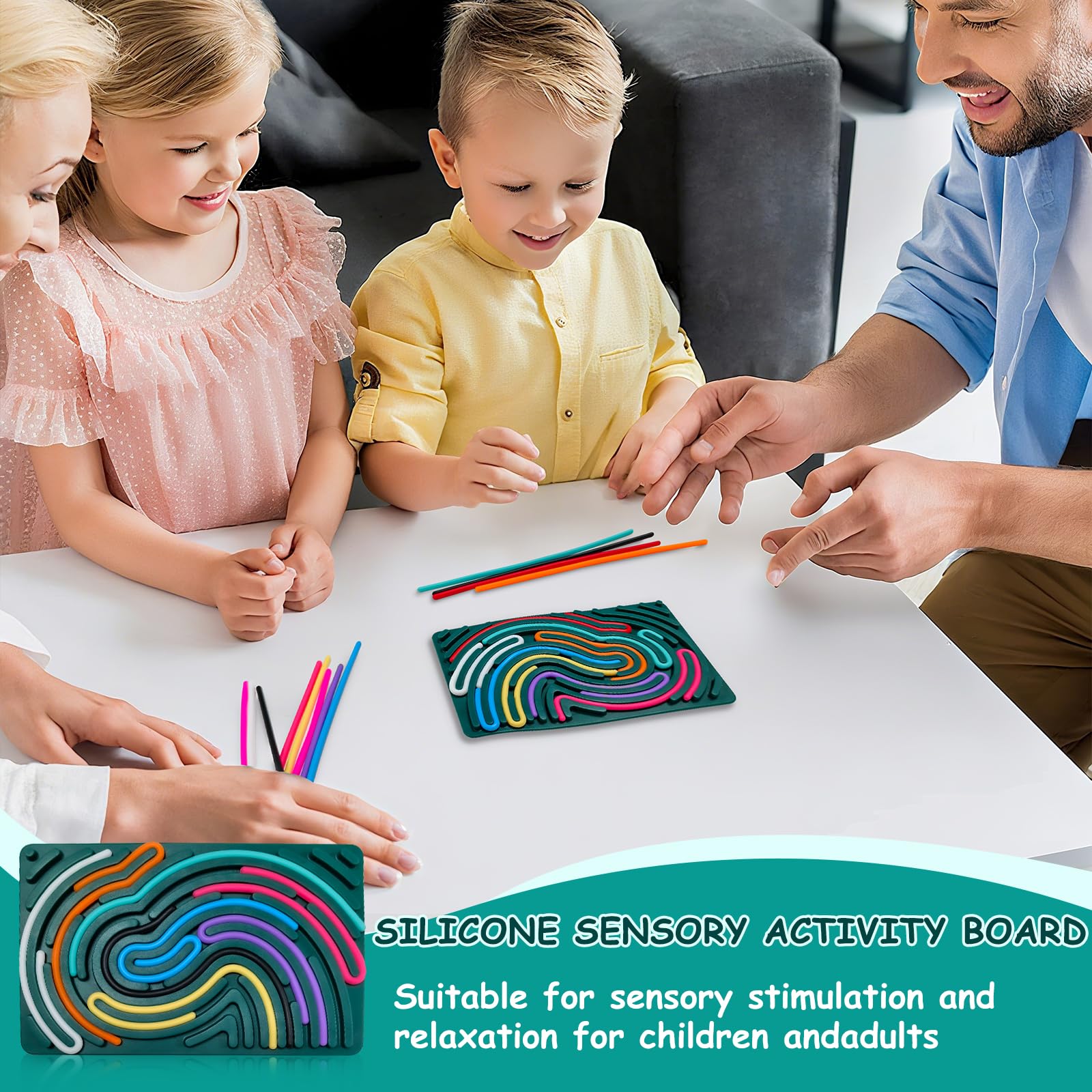 Tablero Sensorial De Silicona Doble Cara Con 20 Cuerdas - Juguete Anti-Estrés Para TDAH, Autismo