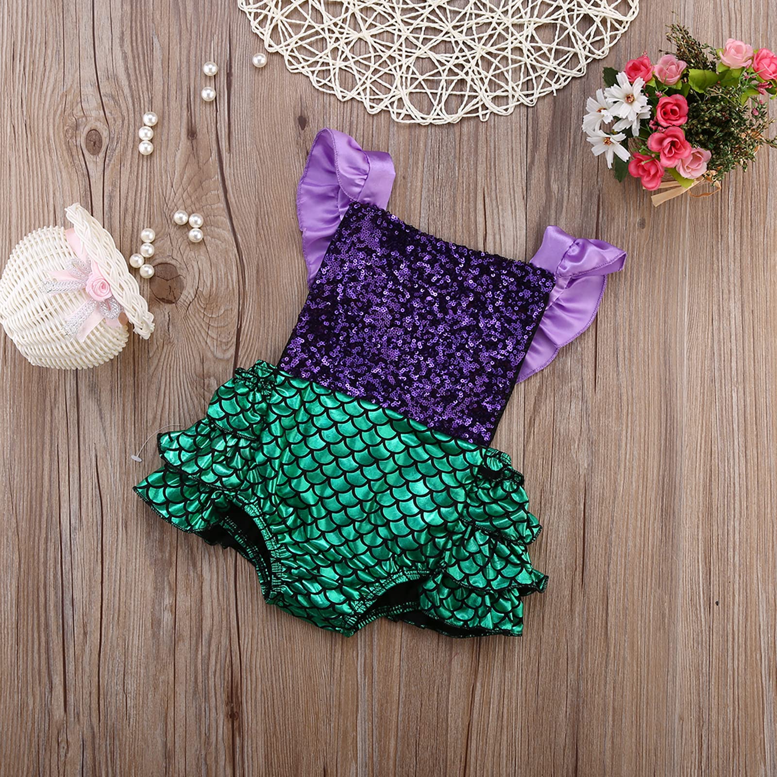 Loalirando Pelete Sirena Bebé Niña Verano Volante Sin Mangas Mono de Lentejuelas Traje Infantil Disfraz Fotografía