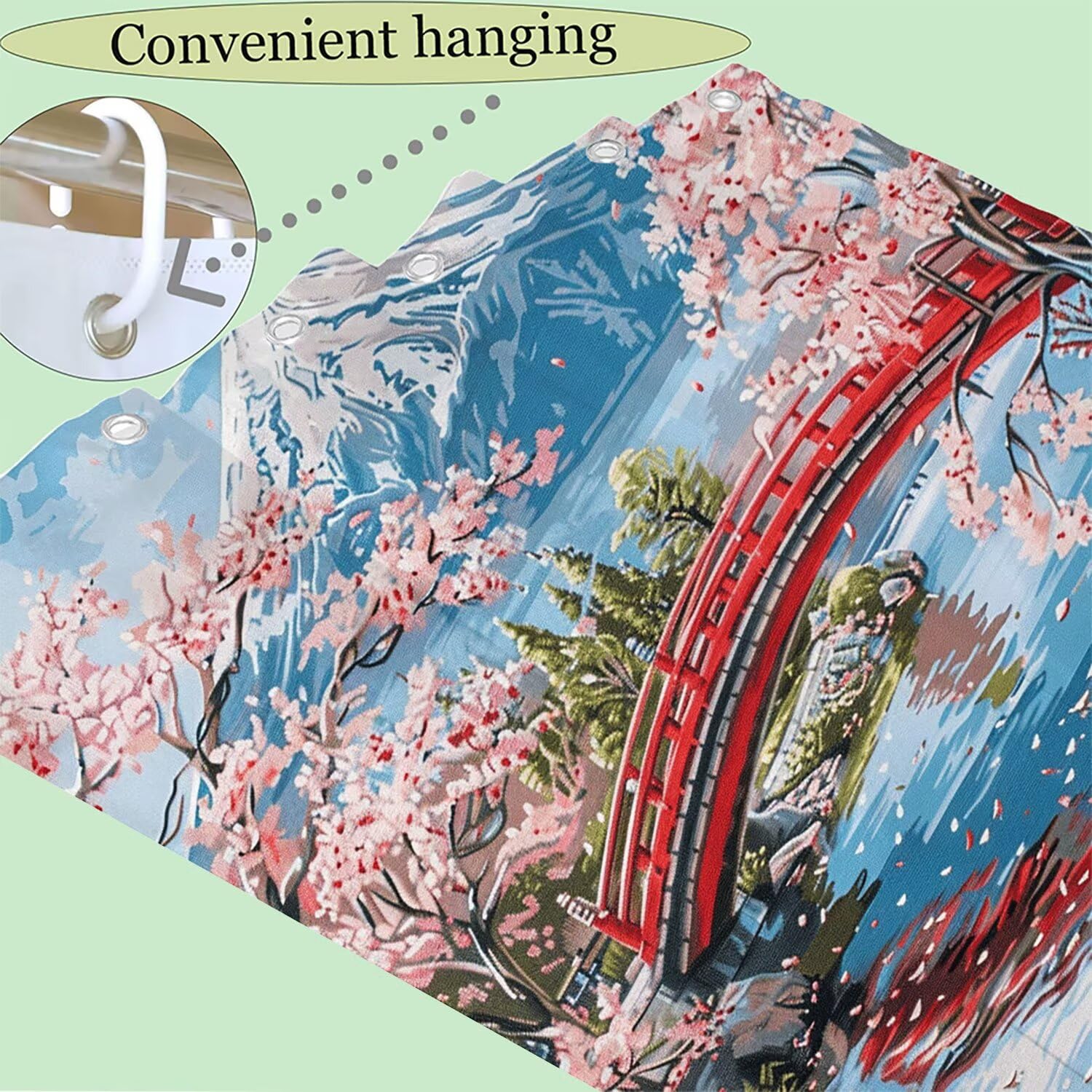 Cortina de Ducha Paisaje,Japón Cortina Ducha 180 x 200 cm,Cortinas de Baño Impermeable Poliester Lavable,Dobladillo Ponderado,Shower Curtain Secado Rápidopara Bañeras y Cuartos de Baño,Regalo G-633