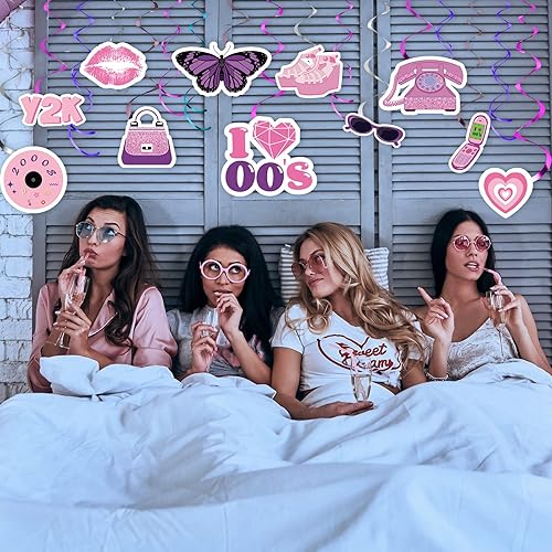 Miniatura 6 de Nezyo 53 remolinos colgantes Y2K de los años 2000, decoración de remolinos colgantes en espiral rosa de los años 2000 I Love 00, remolinos de techo