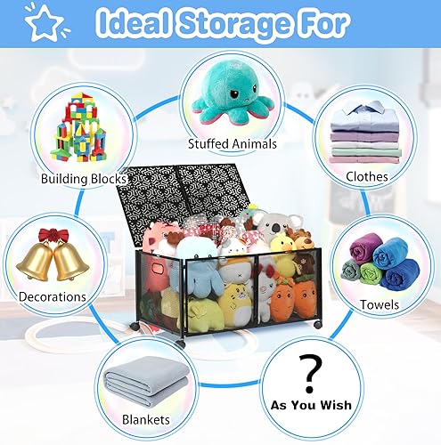 Miniatura 2 de punemi Caja de almacenamiento de juguetes, 2 organizadores de juguetes de metal y almacenamiento con ruedas, caja grande para juguetes, contenedor