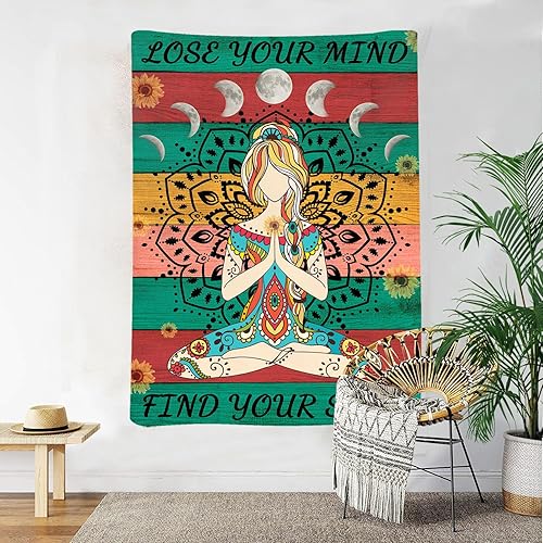 Emwnodti Tapiz de meditación de chakras, tapiz de mandala de yoga, para colgar en la pared, citas de meditación espiritual, colorido arte de pared