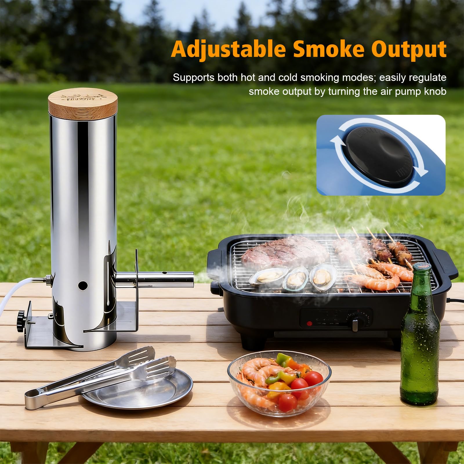 Generador de Humo Frío Acero Inoxidable con Bomba Ajustable,Portátil | Ahumador de Alimentos, Barril Ahumador para Barbacoa, Ahumar Carne Pescado Queso