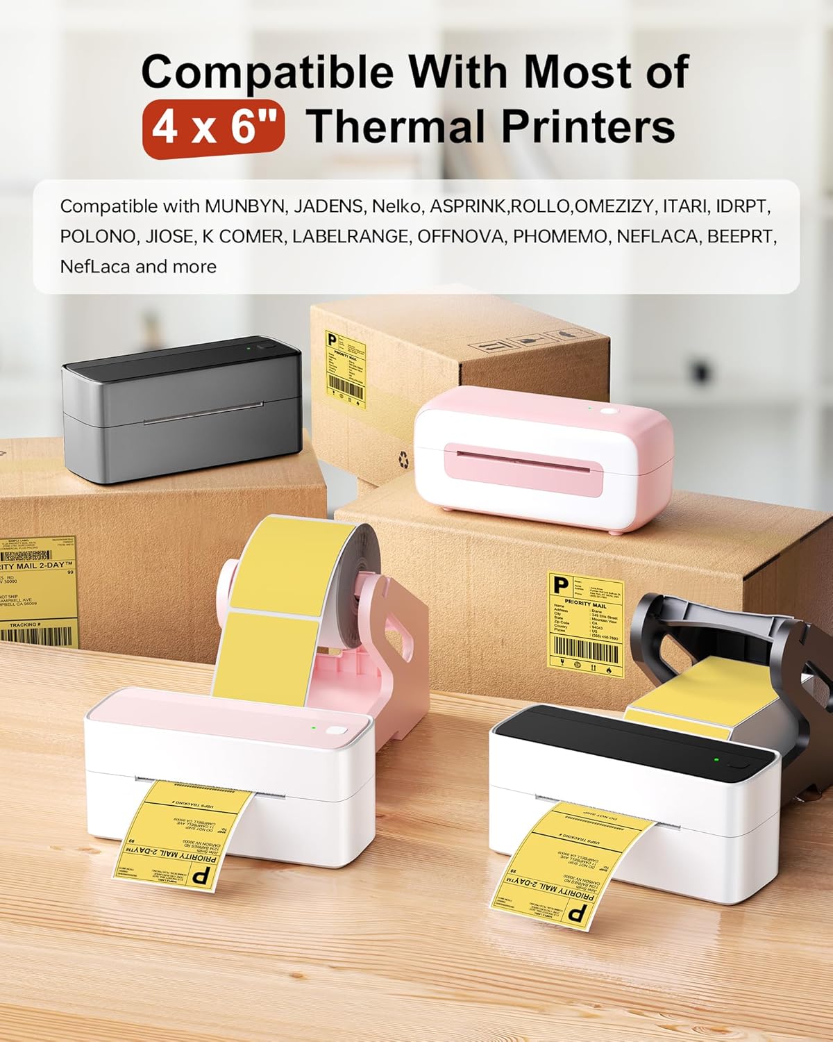 Phomemo 4x6 Thermal Label Printer Paper - 500 PCS Yellow 4"x6" Fan-Fold Shipping Supplies Labels - Water/Oilproof Label Stickers - Permanent Adhesive Thermal 4x6 Labels for Small Business - Image 5