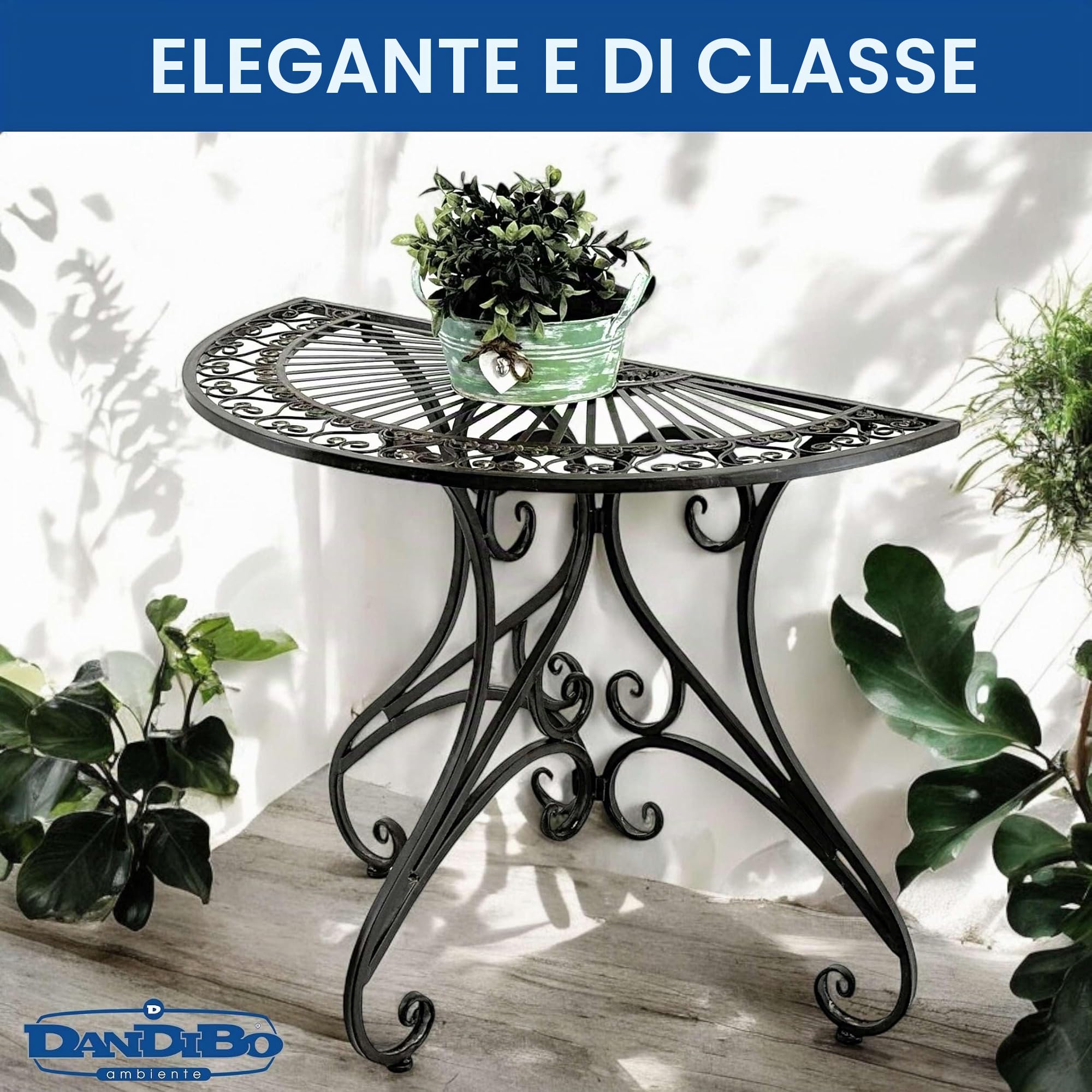DanDiBo Vigo 19511 - Tavolino da parete semicircolare, in metallo, 90 cm, stile vintage anticato