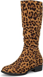 Women's Slouch Round Toe Low Heel Boots Knee High Boots