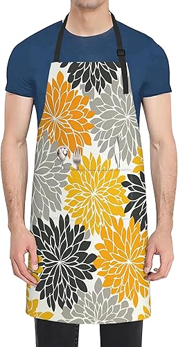 Miniatura 8 de Delantal de cocina para mujeres y hombres, delantal de chef ajustable con 2 bolsillos, resistente al agua y al aceite para uso en la cocina