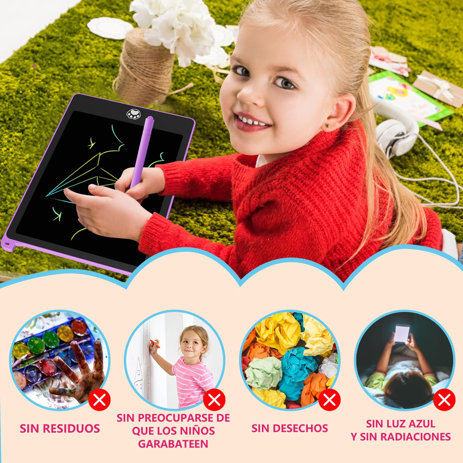Tableta de Escritura LCD Colorido 8,5 Pulgadas 4 Paquetes para Niños Regalo Borrable Reutilizable Juguete