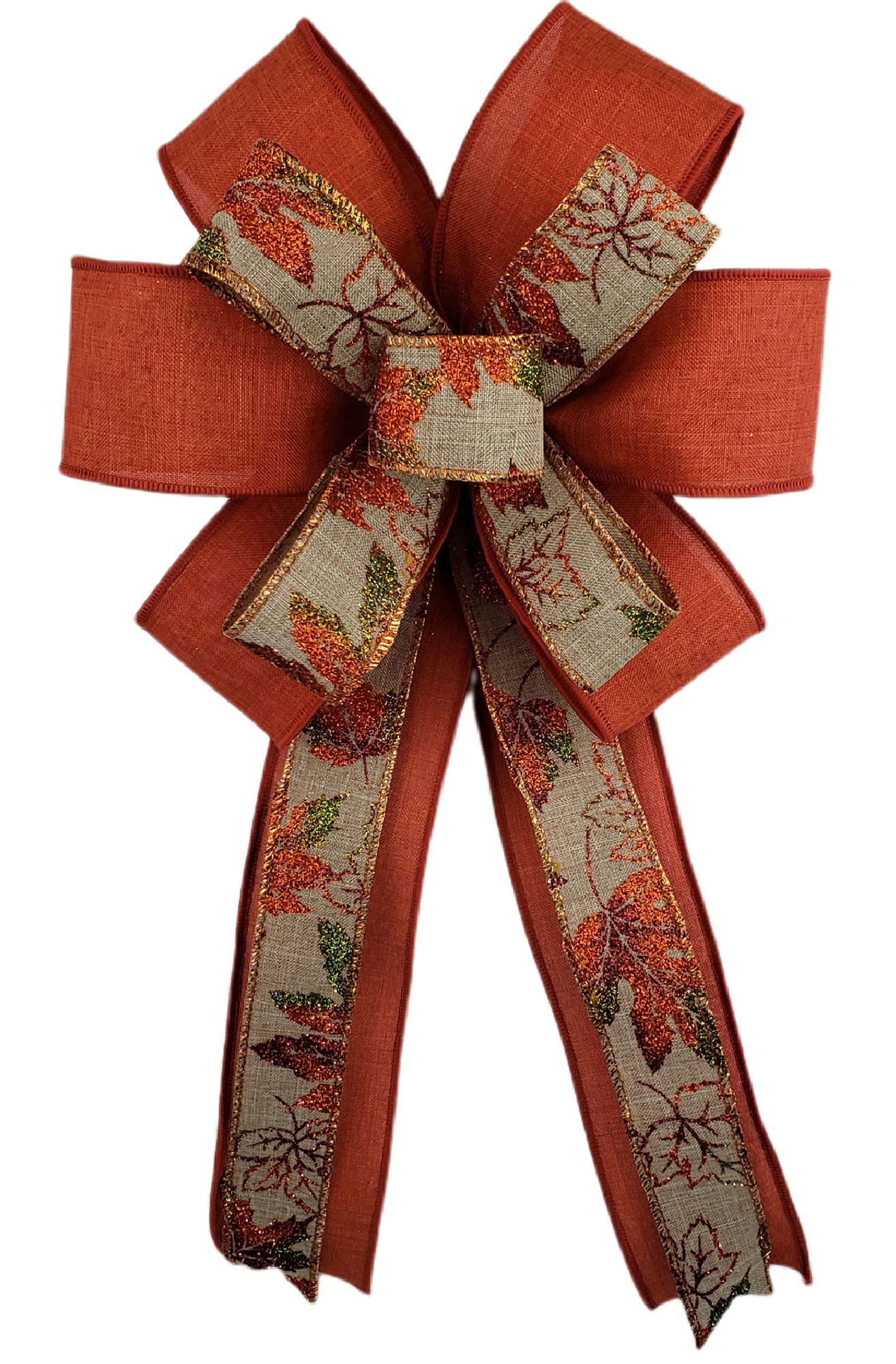 Fall Leaves Rust Orange Bow for Wreath 10 x 18 inches