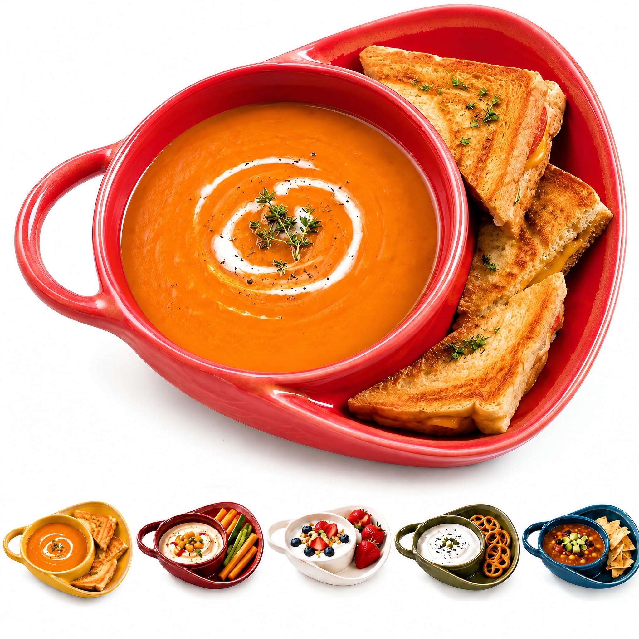 Ceramic Soup and Sandwich Bowl with Side Plate, Soup Bowl, Wine red