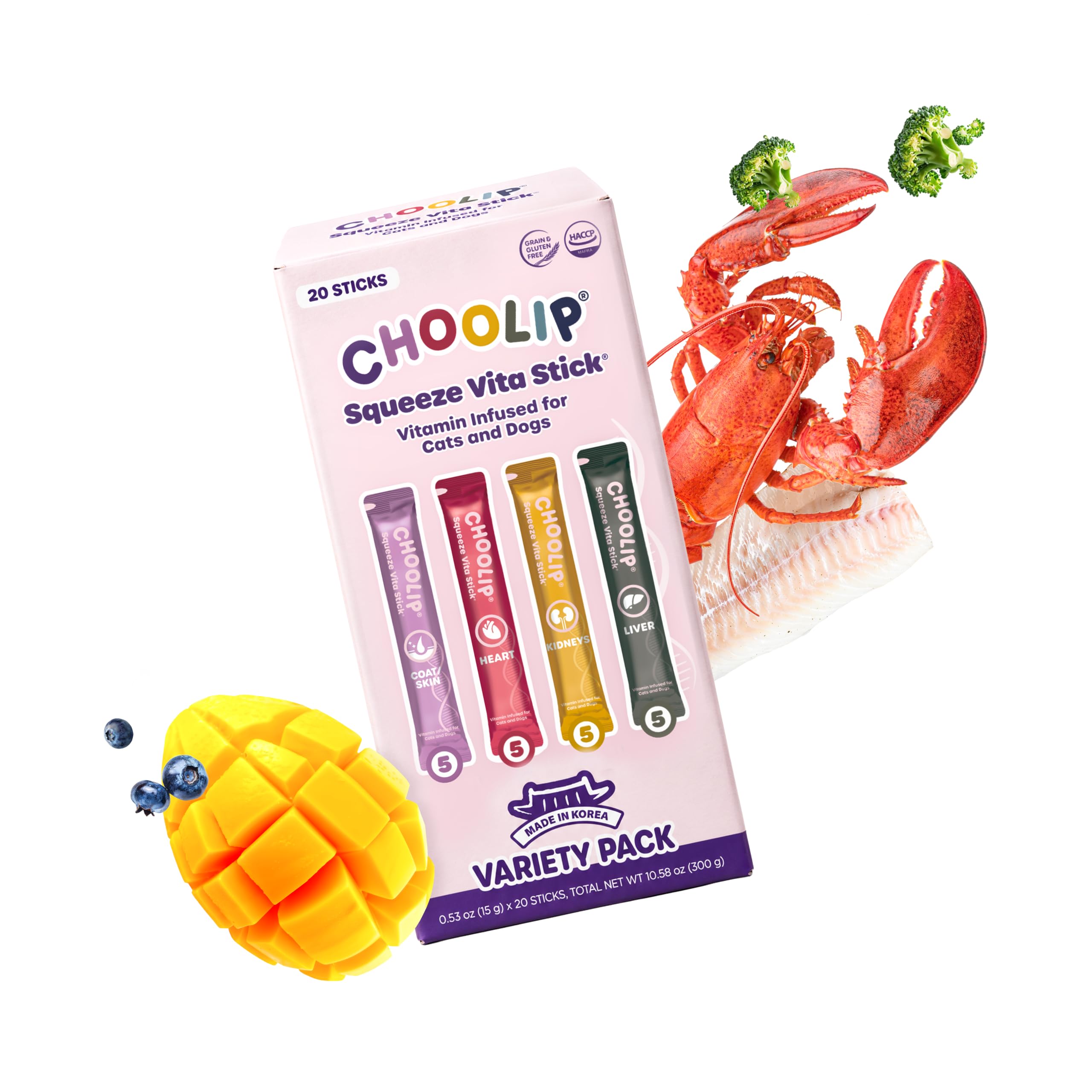 Choolip Squeeze Vita Stick Lickable Cat & Dog Treats Variety, 20-Count