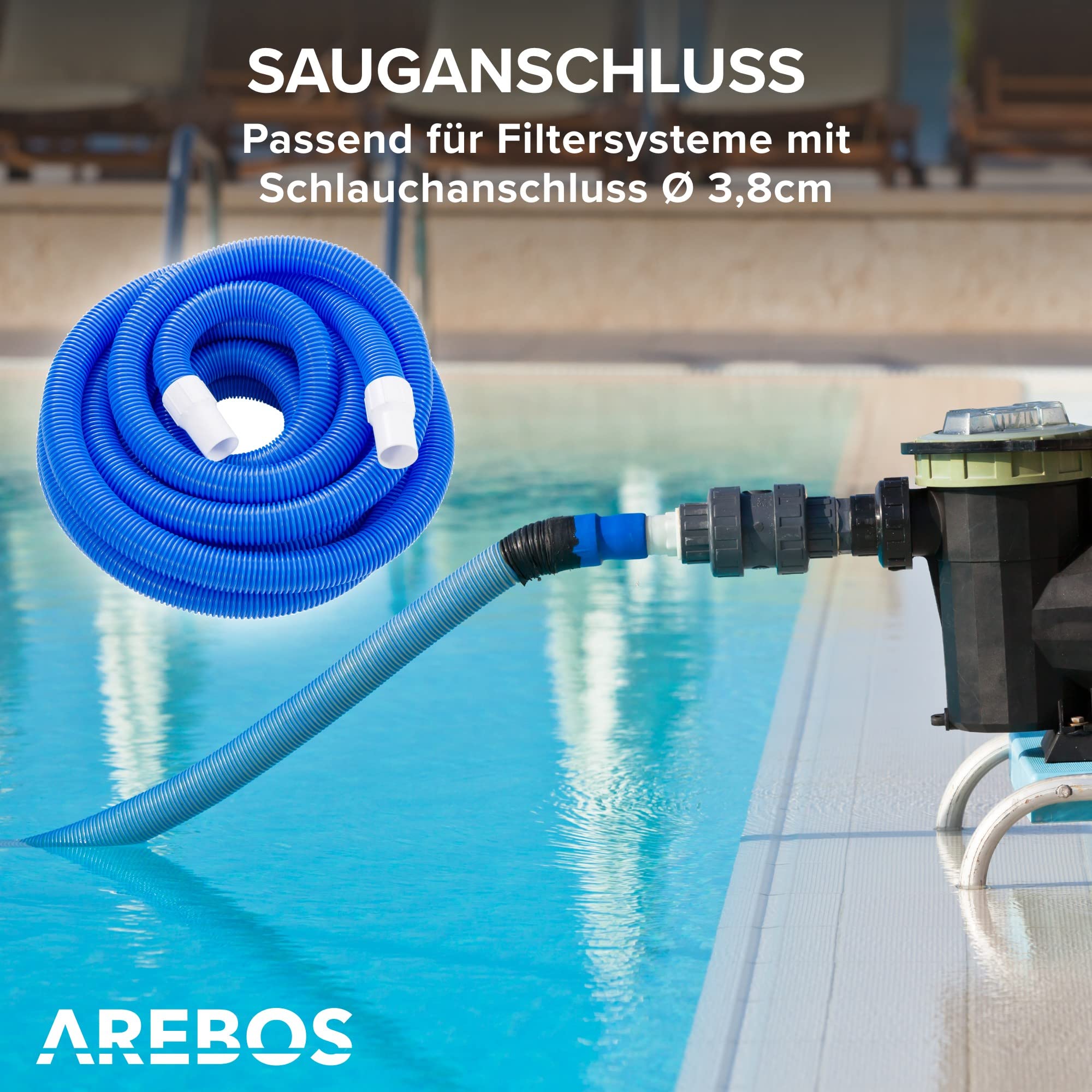 Arebos Poolbürste | Poolreiniger | Pool| Bodenreiniger | Saugbürste | Teleskopstange | Poolsauger mit Schlauch | Sauger für Poolboden | manueller Poolsauger